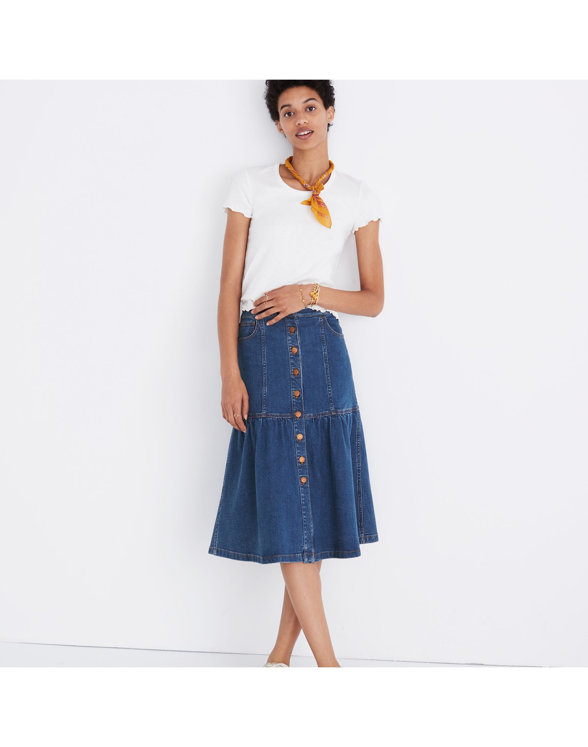 Denim Bayview Tiered Midi Skirt