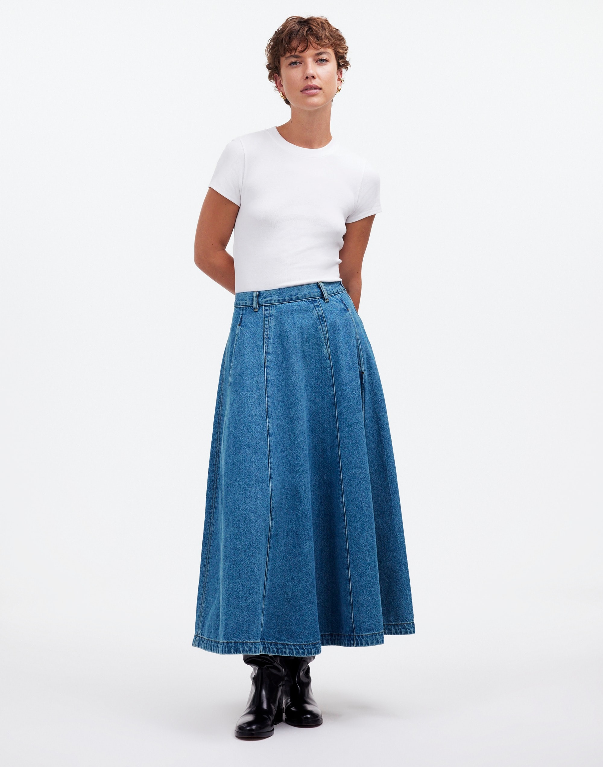 Denim Circle Midi Skirt in Java Wash