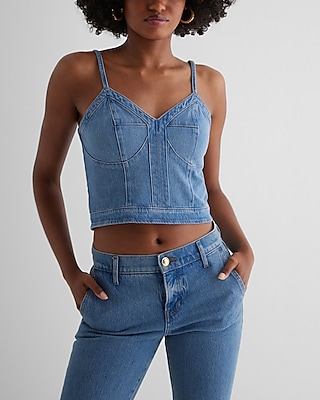 Denim Crop Corset Top Blue Women's 12