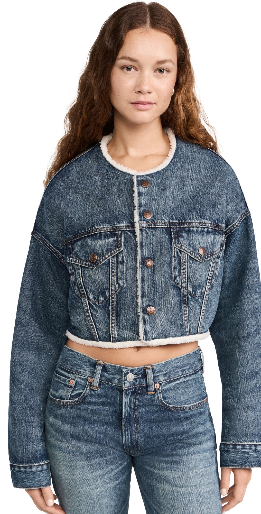 Denimist Oversized Cropped Denim Jacket Eldon w/ Sherpa Lining L