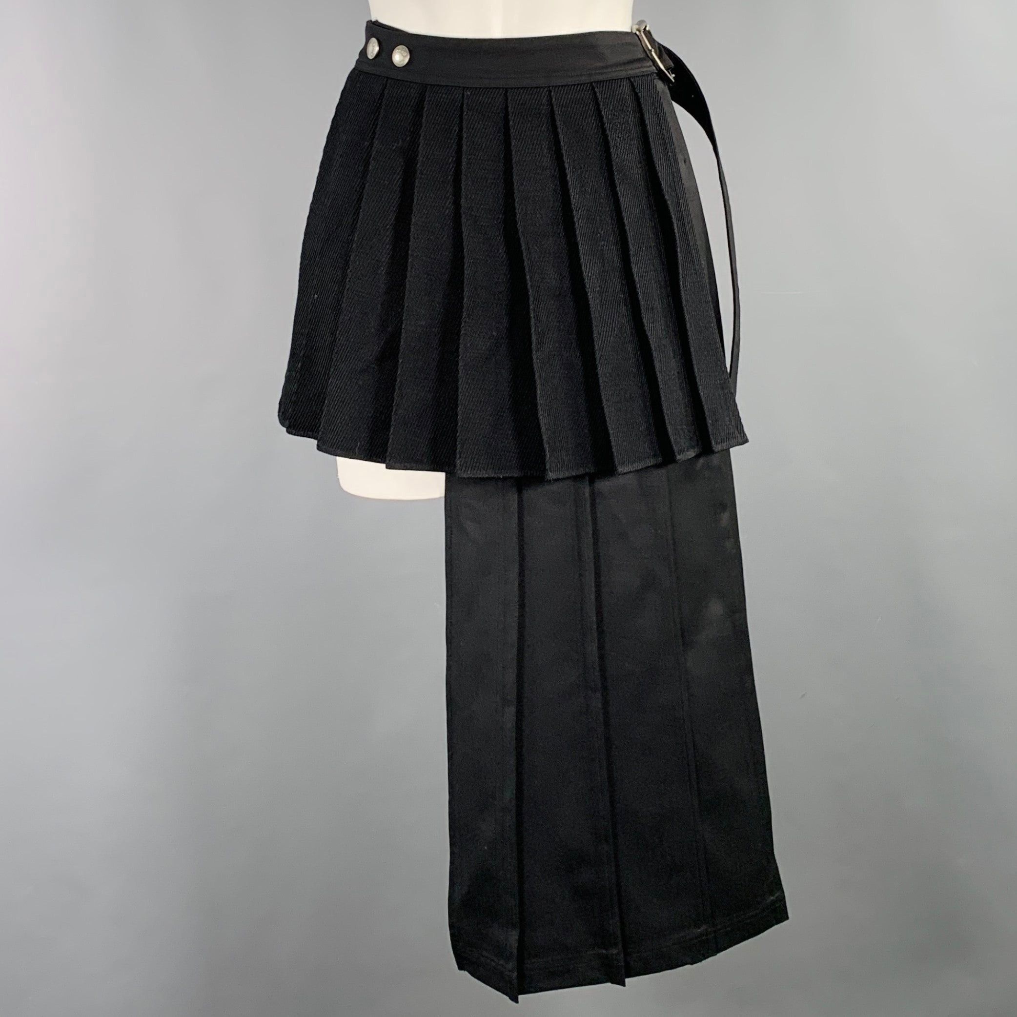 Designer Adsb Andersson Bell Black Pleated Asymmetrical Belted Wrap Skirt, Women's (Size 27)