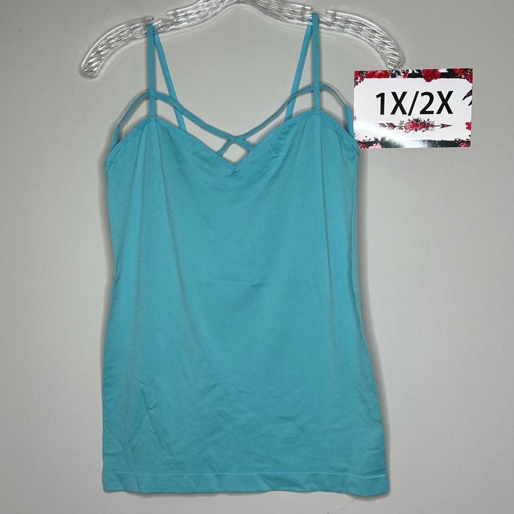 Designer Aqua Blue 1X 2X Plus Size Zenana Outfitter Camisole Tank, Women's