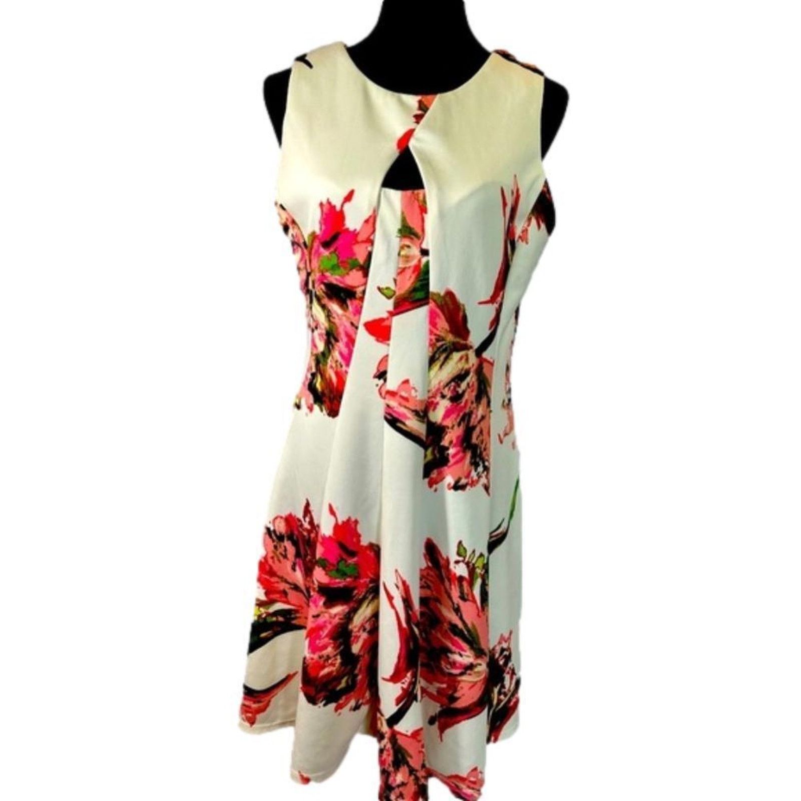 Designer Gabby Skye Floral Print A-Line Dress - Size 14 in White, Women's