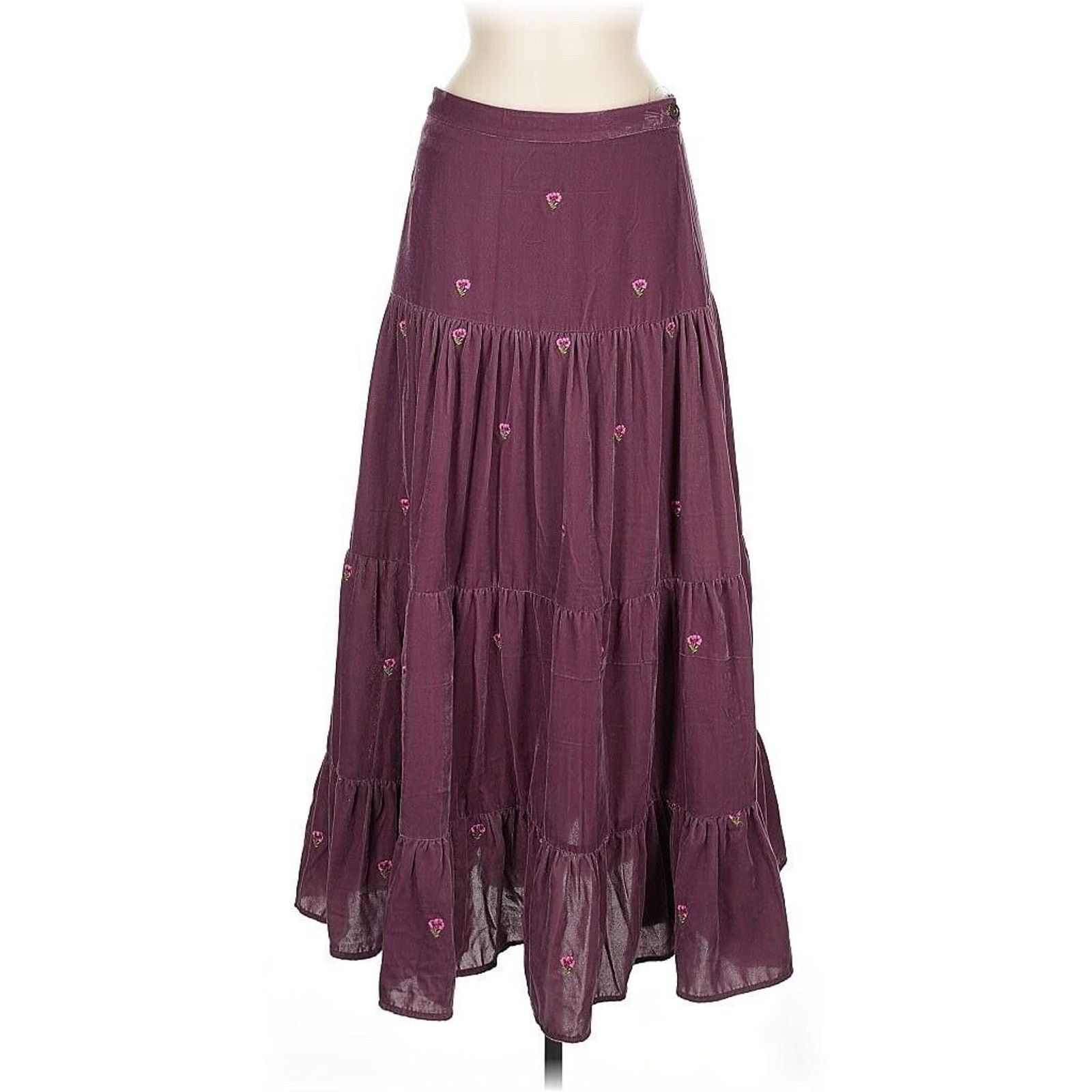 Designer Lexy London Purple Floral Velvet Maxi Tiered Skirt M, Women's (Size 27)