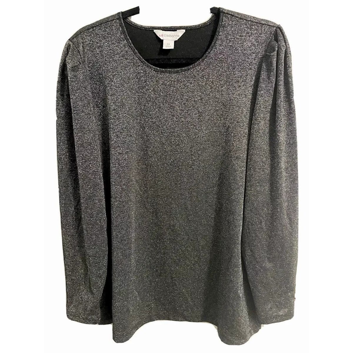 Designer Liz Claiborn Size Xxl Metallic Black Blouse Long Sleeve in Grey, Women's