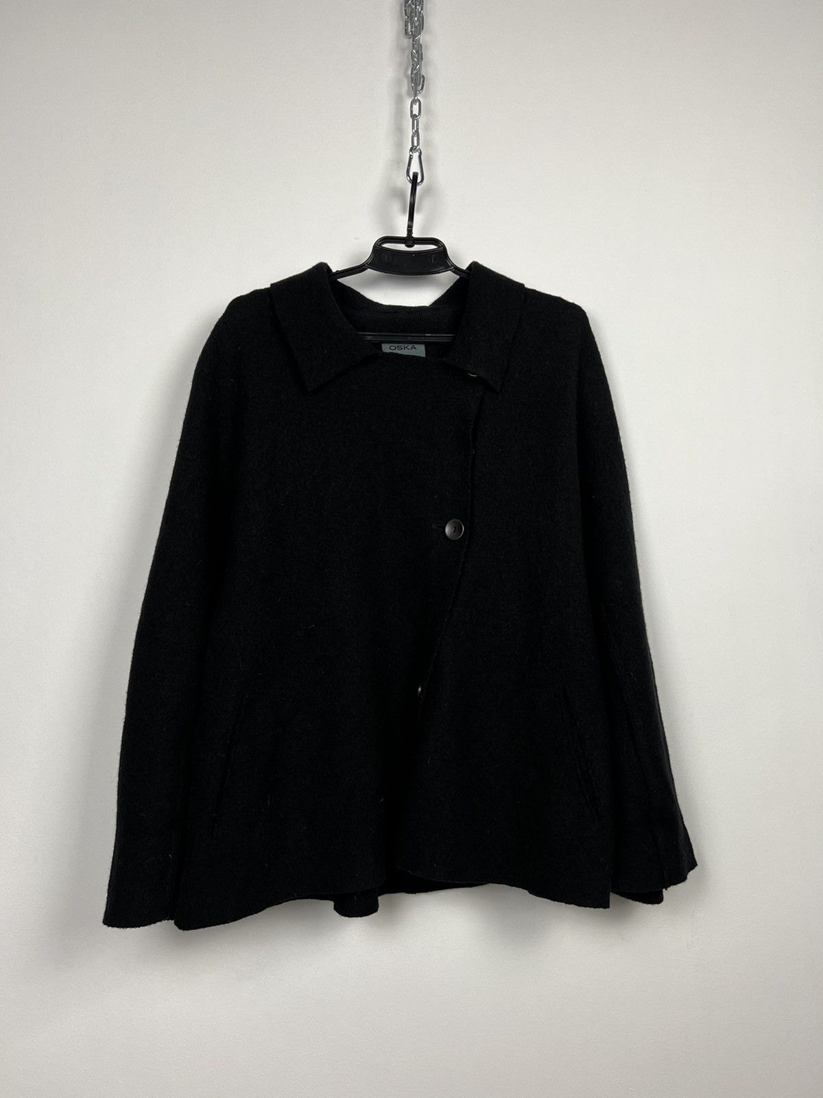 Designer Oska Cropped Wool Coat Black Asummetric Size 3, Women's