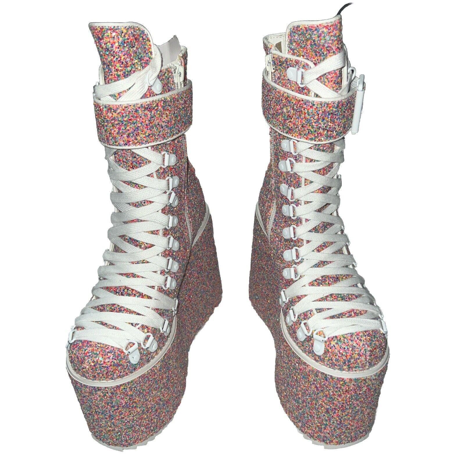 Designer Size 5 Confetti Platform Traitor Boots Club Exx Sugar Coated in Silver, Women's