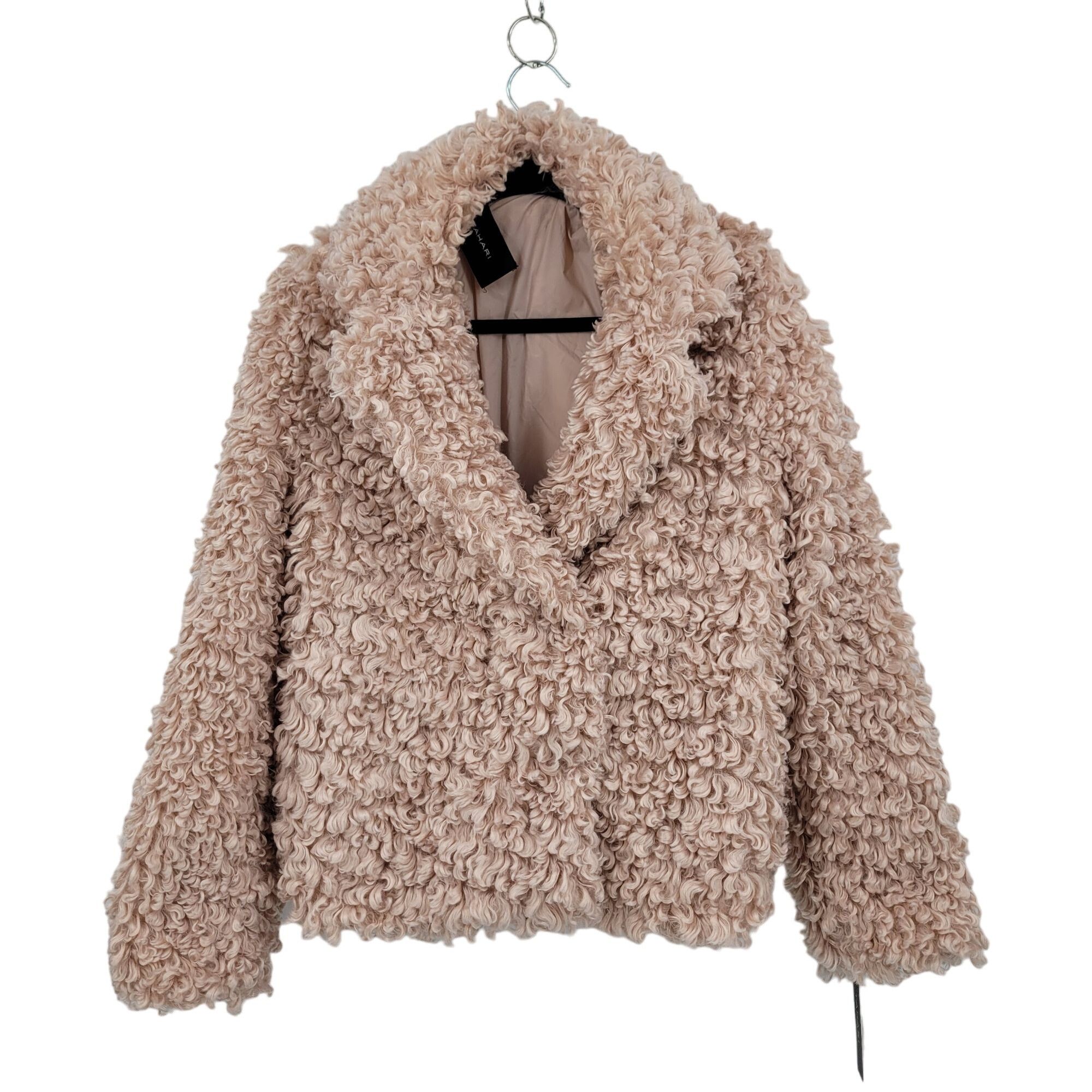 Designer Tahari Teddy Coat M Pink Vegan Faux Fur Curly Textured Jacke, Women's (Size Medium)