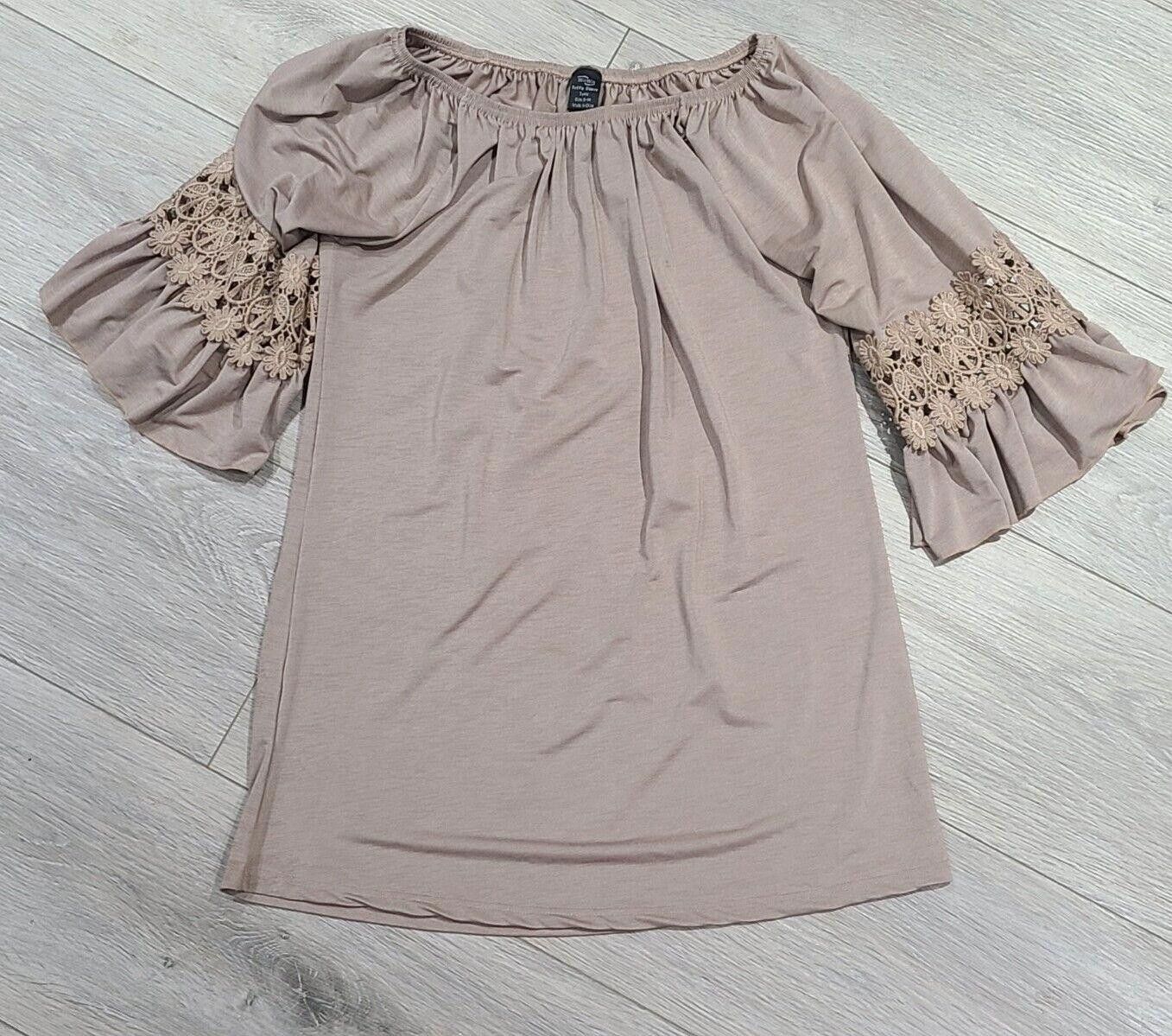 Designer Win Win Tunic Top Brown Beige Ruffle Bell Sleeve Small, Women's (Size Medium)