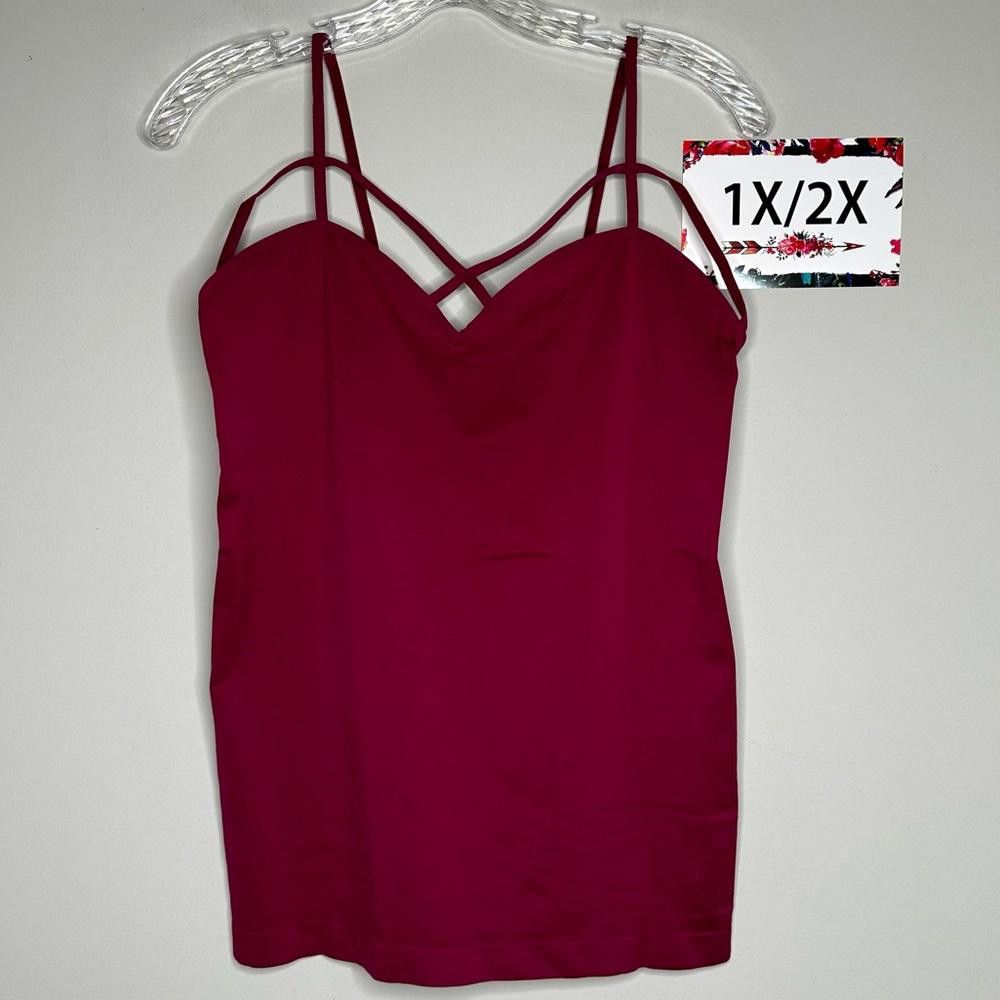 Designer Wine Maroon 1X 2X Plus Size Zenana Camisole Tank in Red, Women's