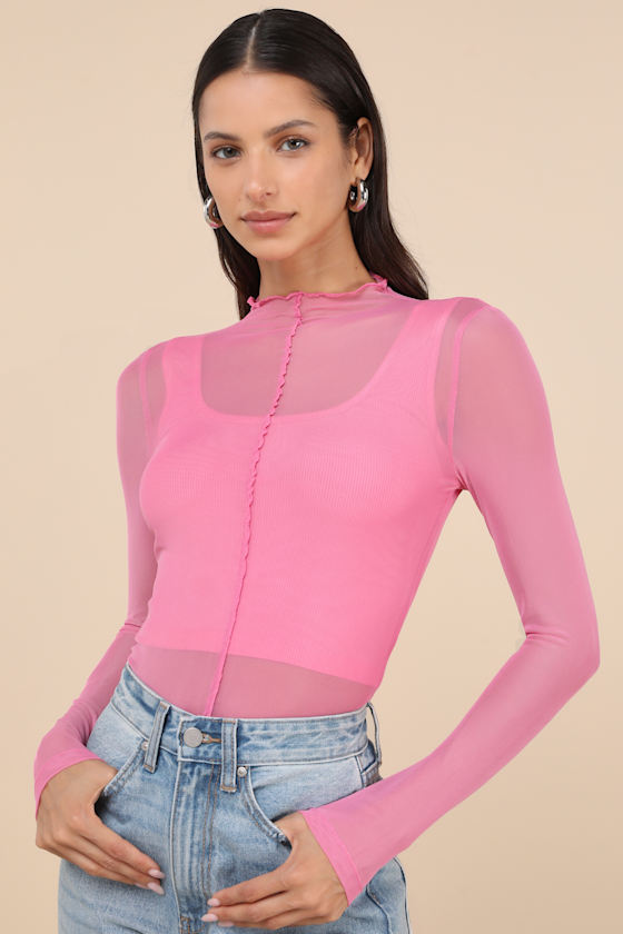 Desired Trend Pink Mesh Long Sleeve Top