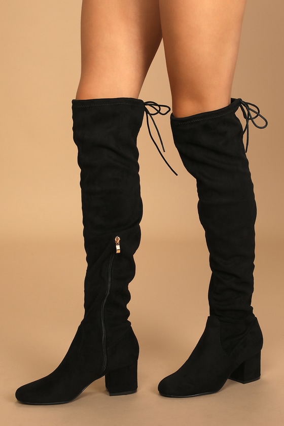 Di Black Suede Over the Knee Boots