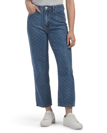 Diamond Print Straight Leg Jeans for Women | Cotton