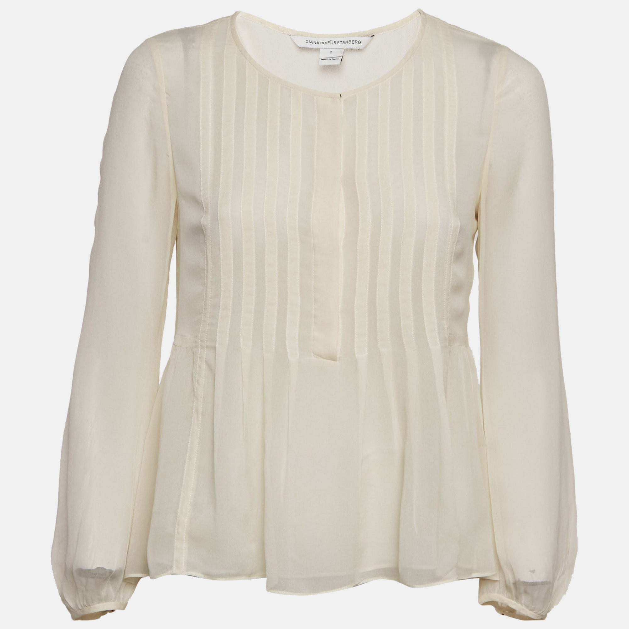 Diane Von Furstenberg Cream Silk Pleated Jayne Blouse S