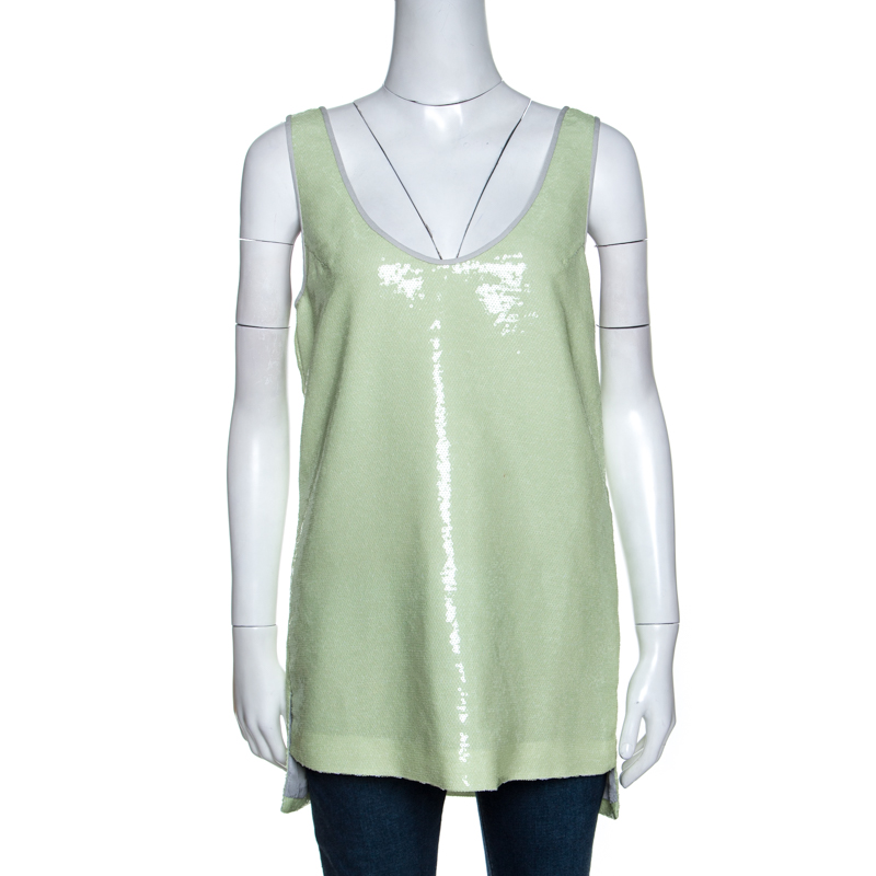 Diane Von Furstenberg Light Green Sequined Desta Tank Top M