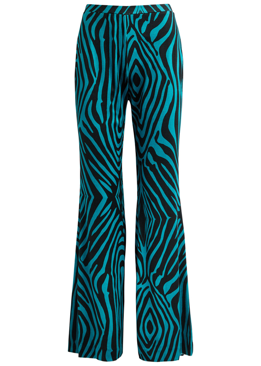 Diane Von Furstenberg Ruthette Printed Flared Velvet Trousers - Blue - L (UK14 / L)