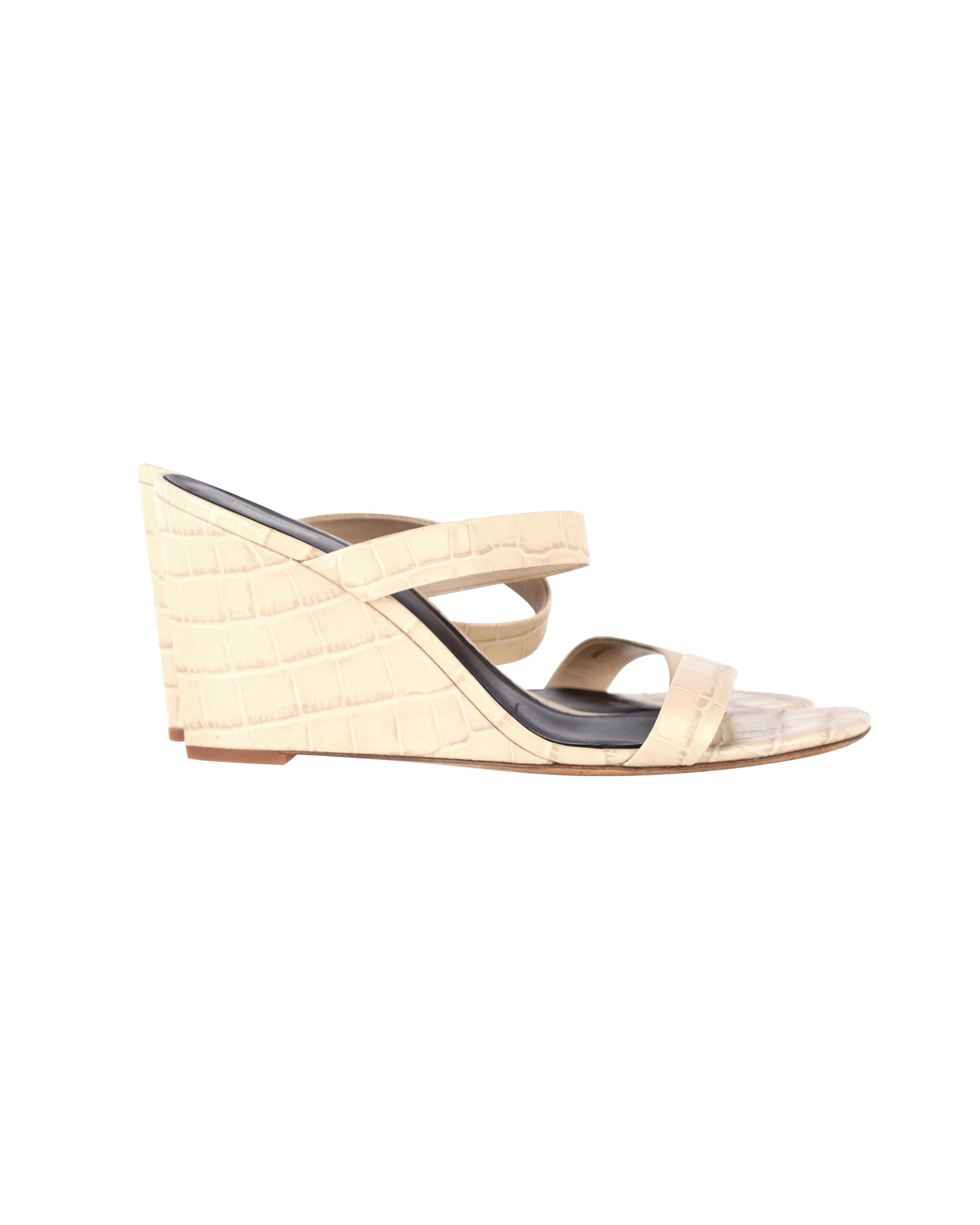 Diane Von Furstenberg Vivienne Croc-Effect Wedge Sandals in Beige Leather