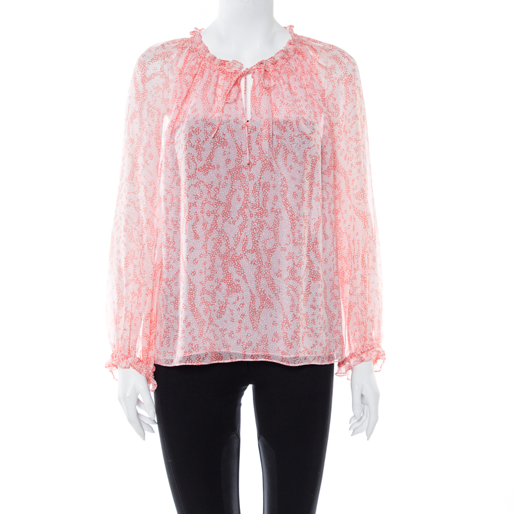 Diane von Furstenberg Pink Coral Print Silk Wynn Blouse M