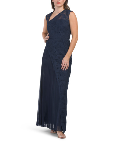 Dianna Asymmetrical Lace Gown With Pleated Skirt for Women | Polyester