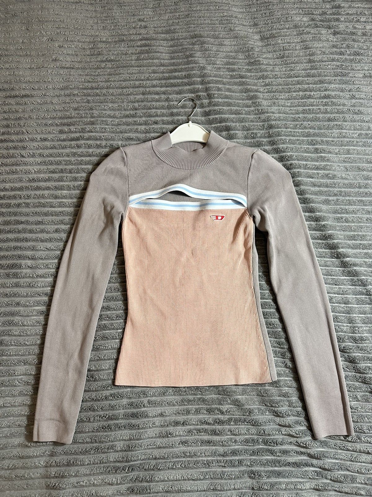 Diesel Cut Out Ribbed Sexy Long-Sleeve Top in Pink, Women's (Size Medium)