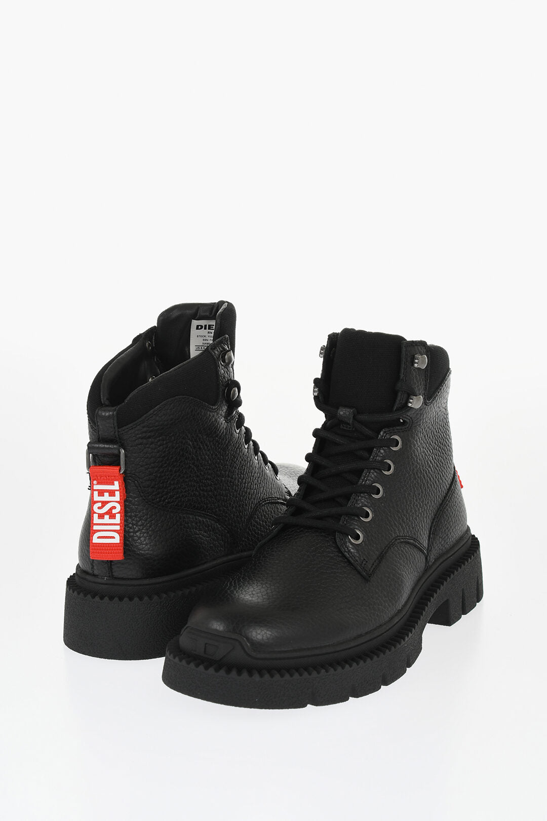 Diesel Textured Leather D-Troit Bt Hiking Boots With Chunky Sole