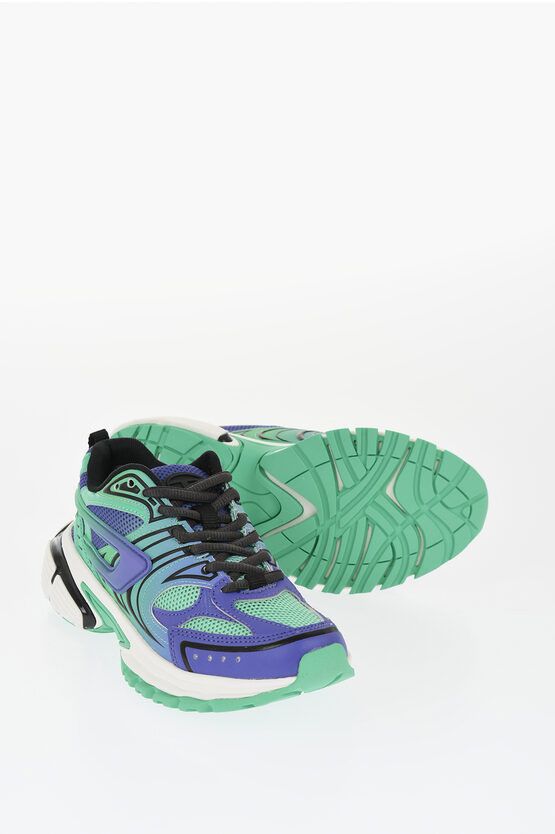 Diesel Two-Tone Faux Leather And Mesh S-Serendipity Pro-X1 Low Top Shoes in Verde/Viola, Women's (Size 6.5)