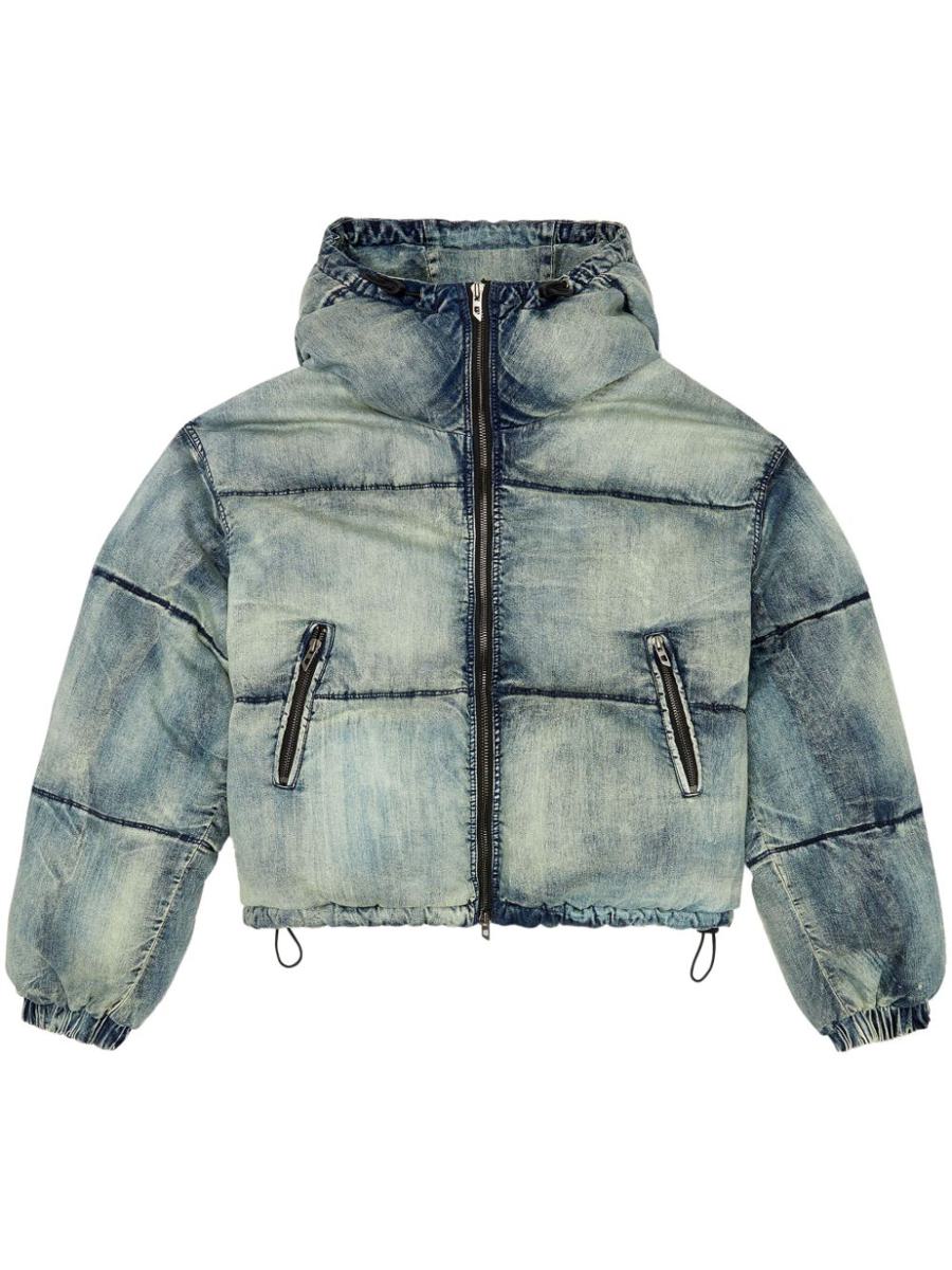 Diesel W-Aves Cropped Hooded Puffer Jacket In Denim