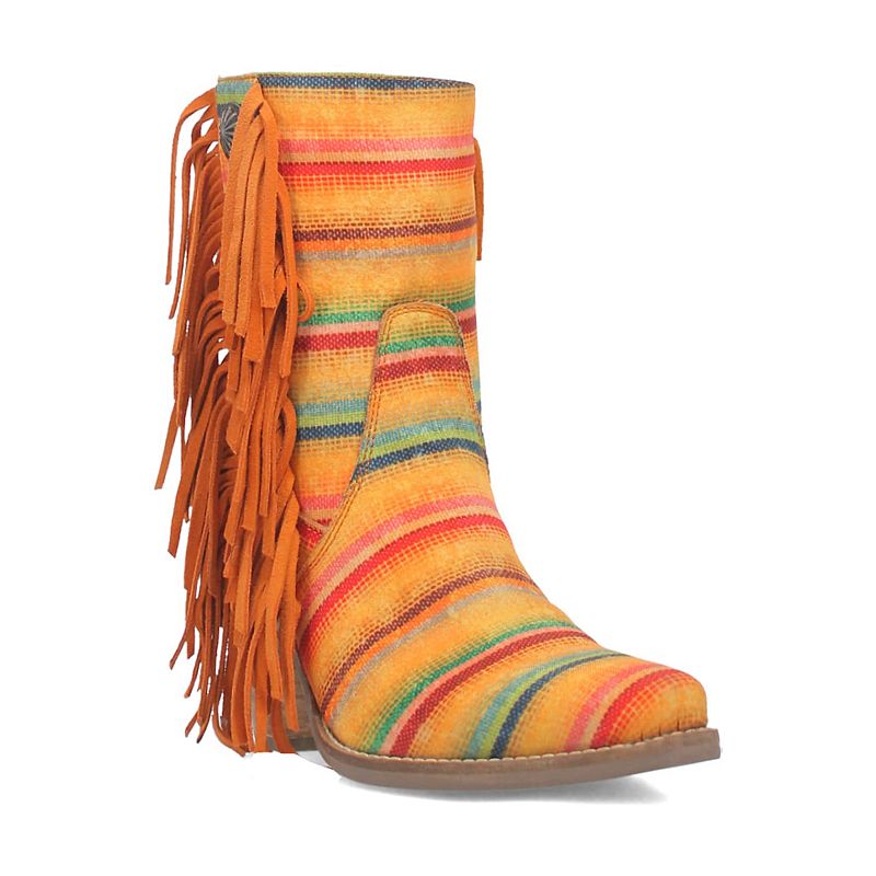 Dingo Women's Chili Pepper Leather Fringe Heeled Boots, Size: 9.5, Yellow Team