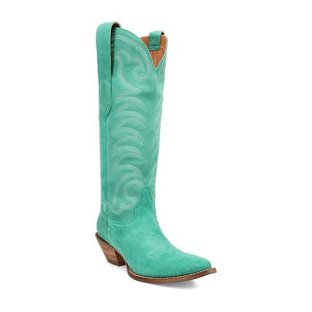 Dingo Womens Movin' On Leather Stacked Heel Cowboy Boots, 7 1/2 Medium, Green