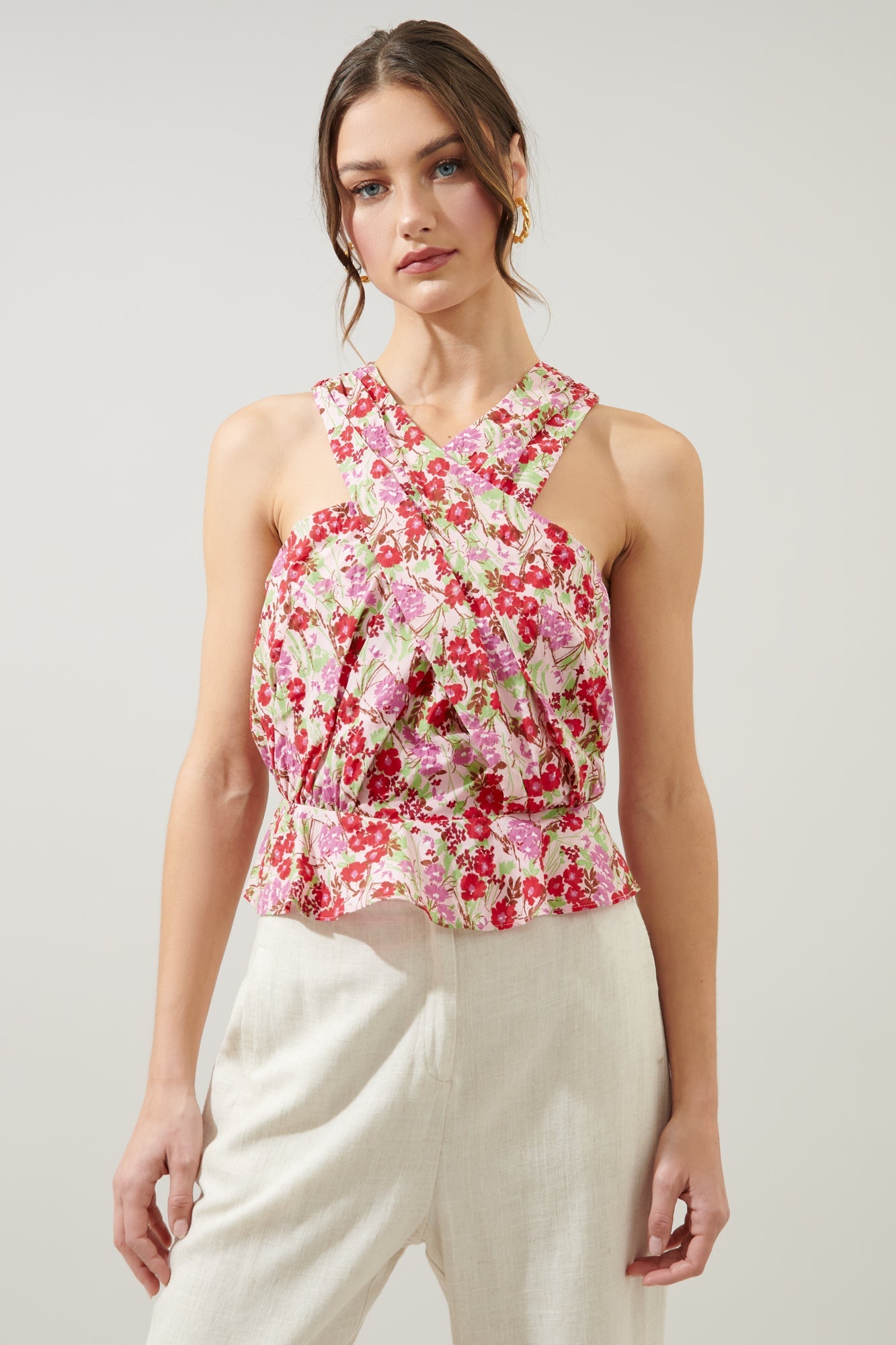 Dione Cross Front Sleeveless Peplum Top