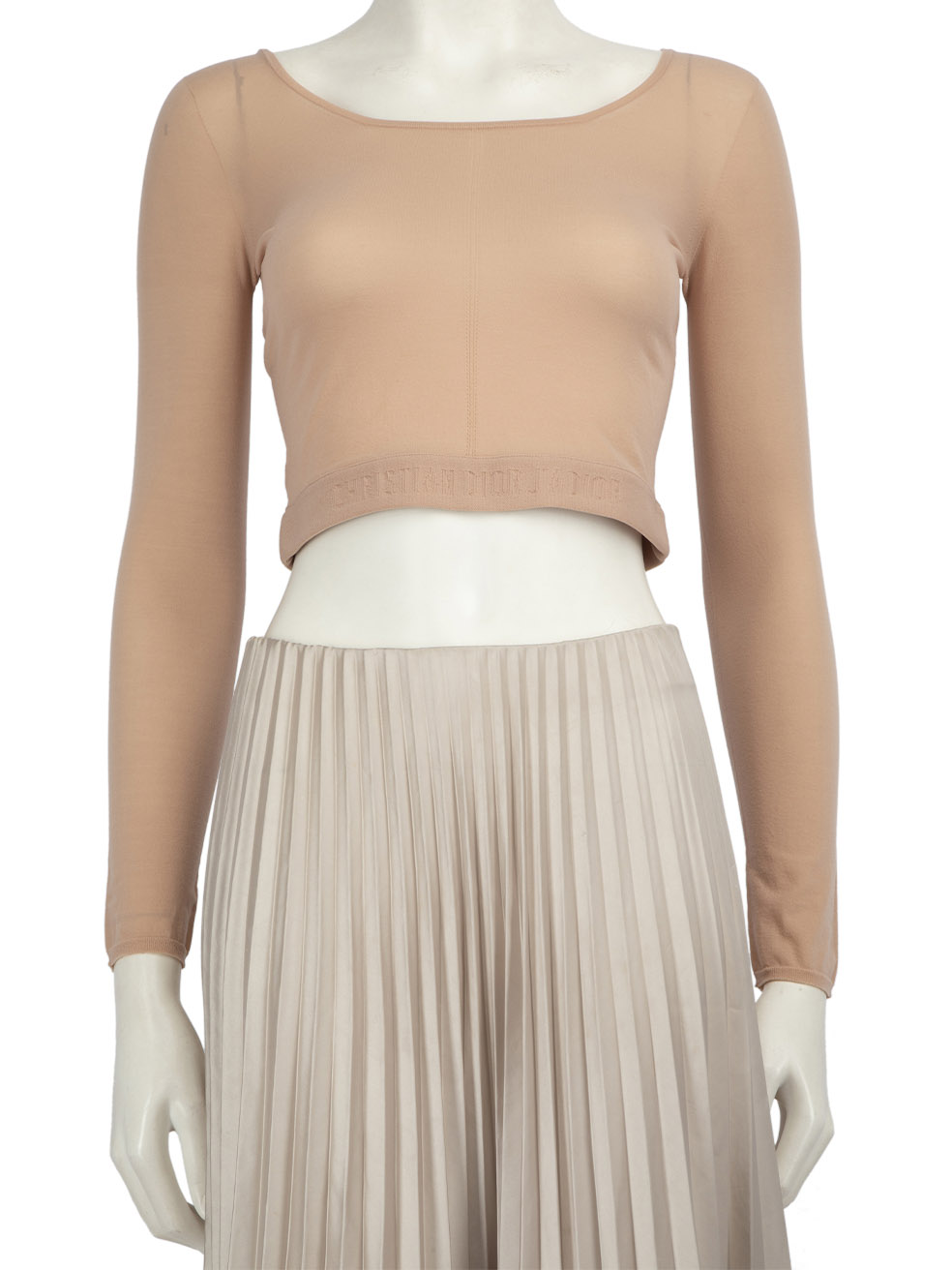 Dior Beige Logo Embroidered Mesh Top