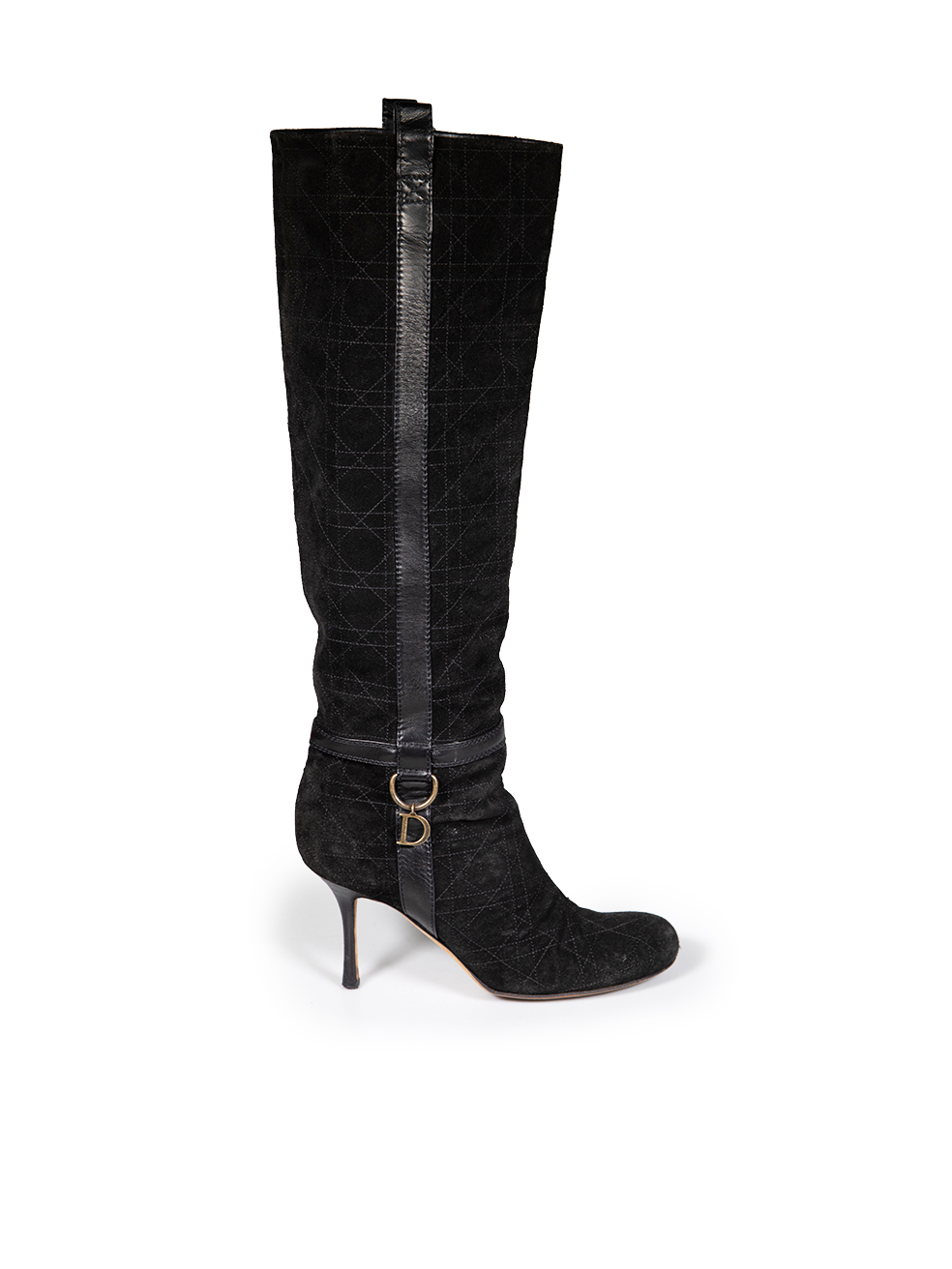 Dior Black Suede Cannage Heeled Boots