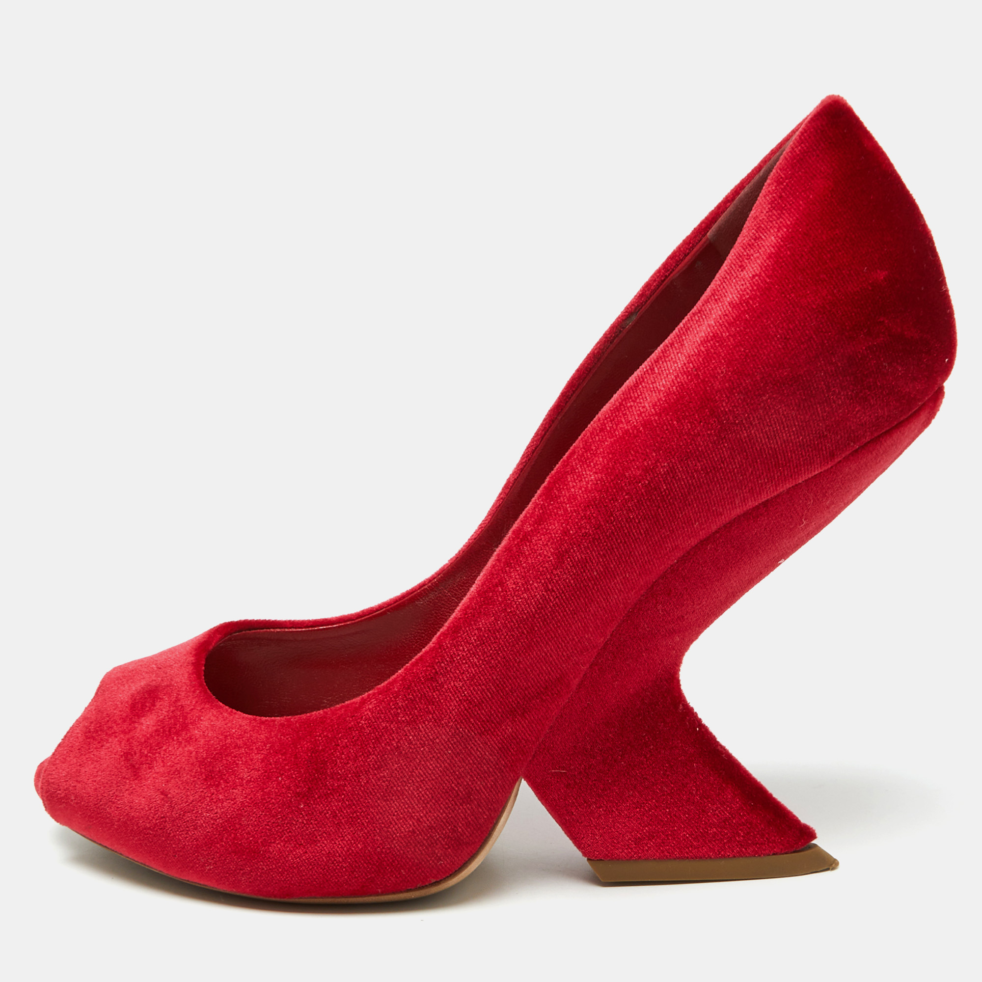 Dior Red Velvet Peep Toe Wedge Pumps Size 39