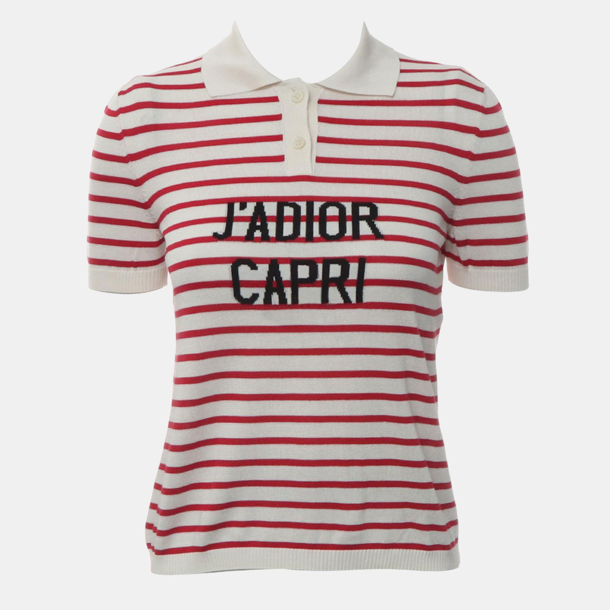 Dior White Red Silk Cotton J'Adior Capri Stripes Polo Shirt IT 38