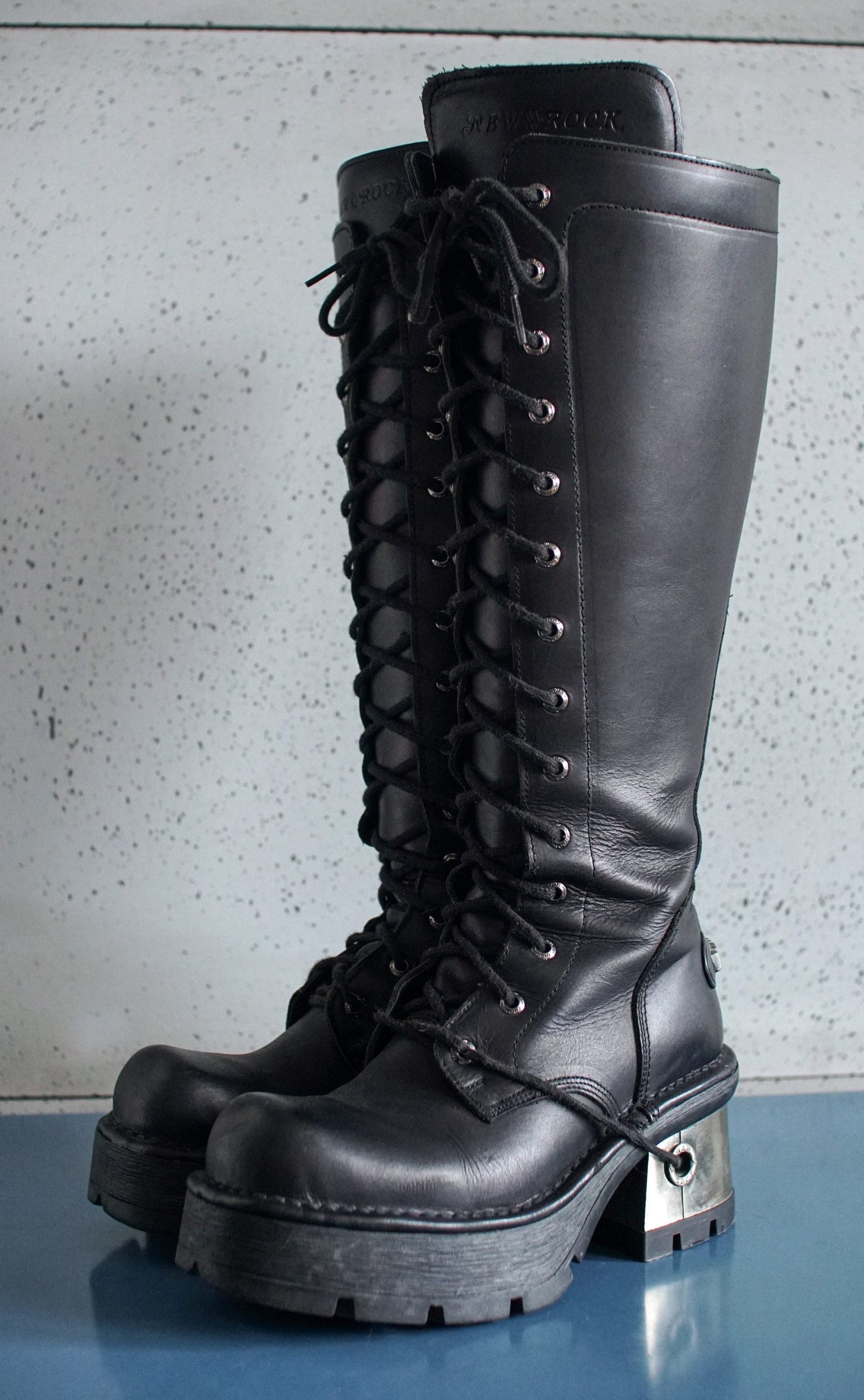 Discontinued Rare New Rock Platform Boots Laces Gothic Metal Heel Chunky Cosplay 40