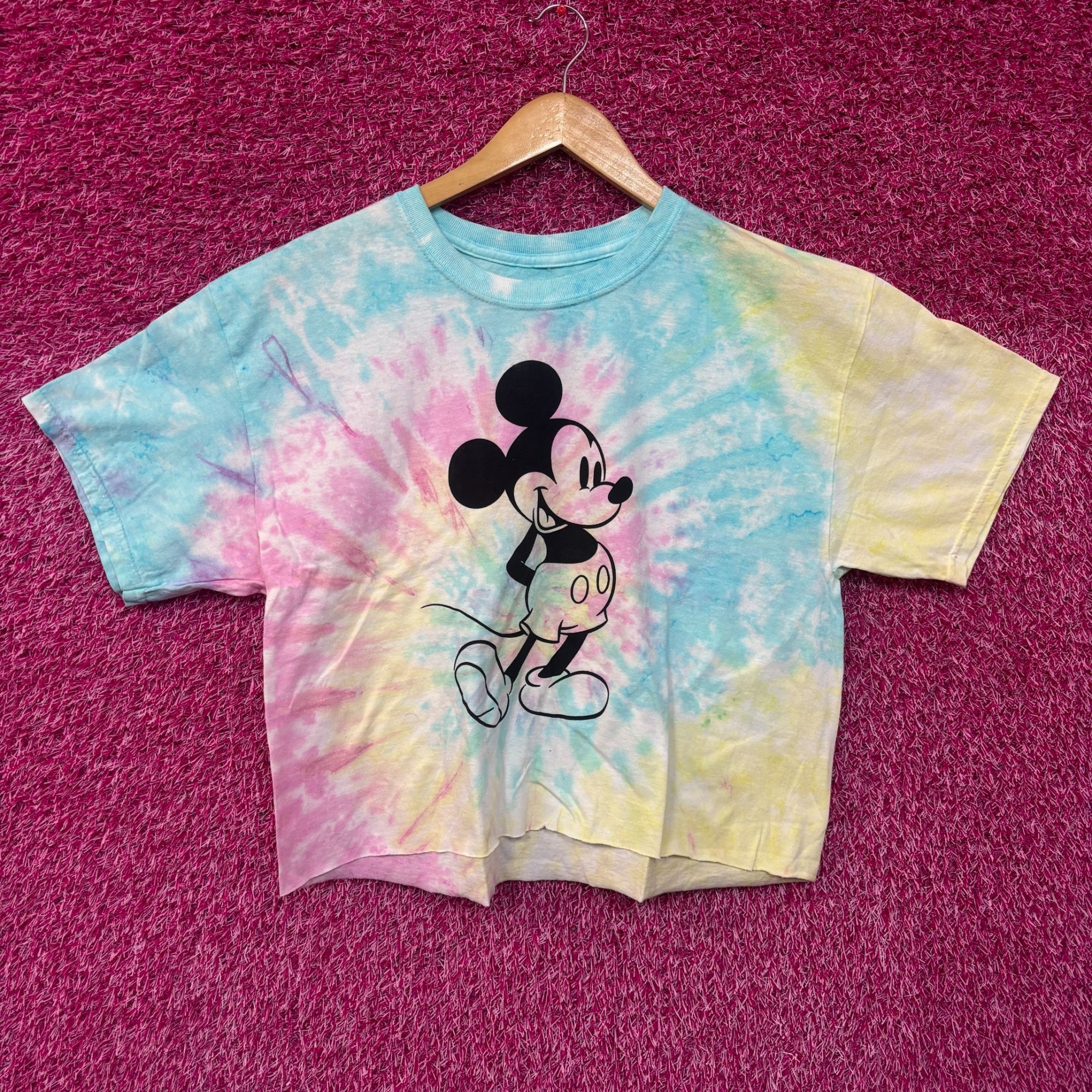 Disney Mickey Mouse Pastel Crop Top Tie Dye Tshirt Size Medium, Women's