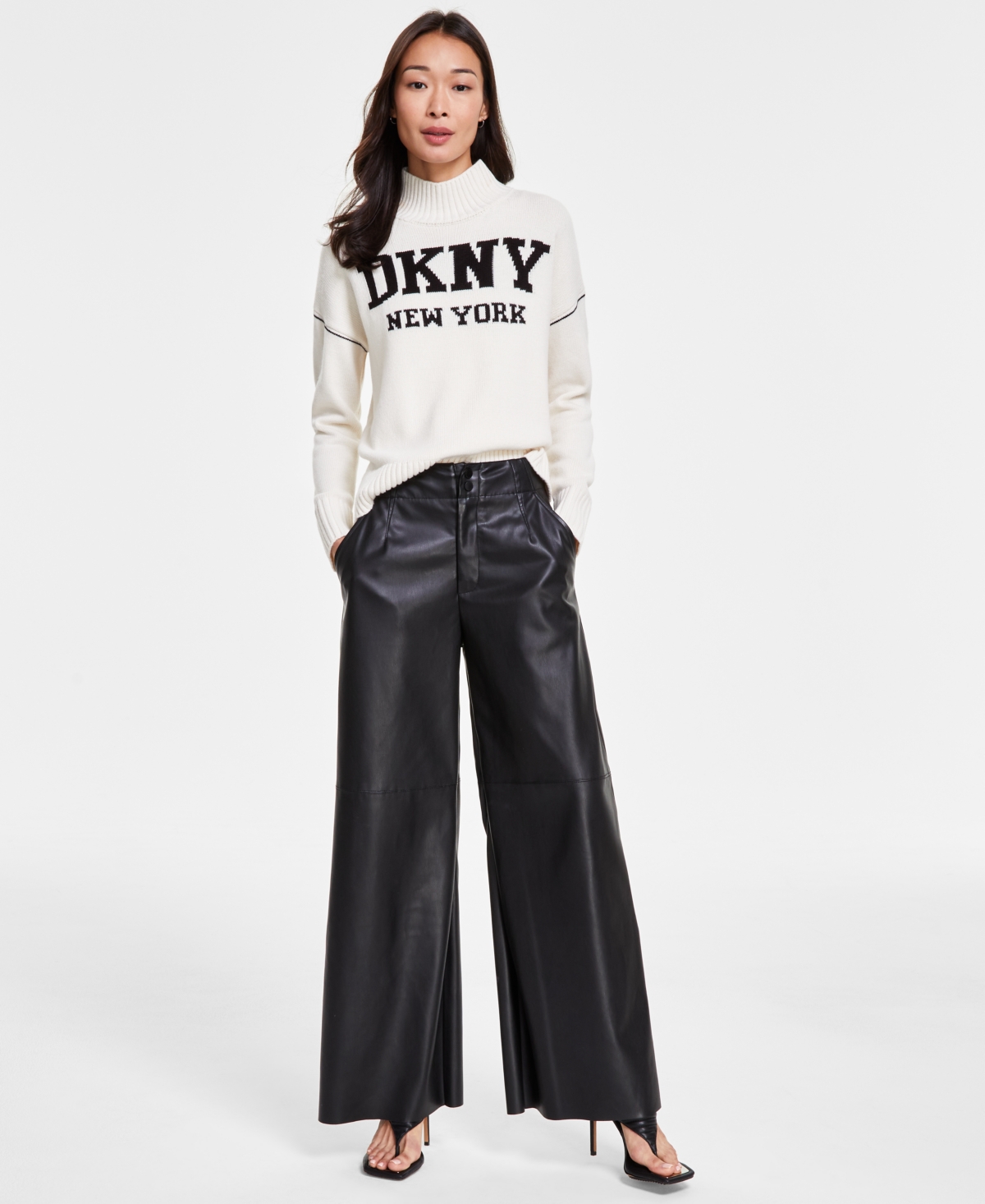 Dkny Jeans Women's Faux-Leather Wide-Leg Pants - BLK - BLACK