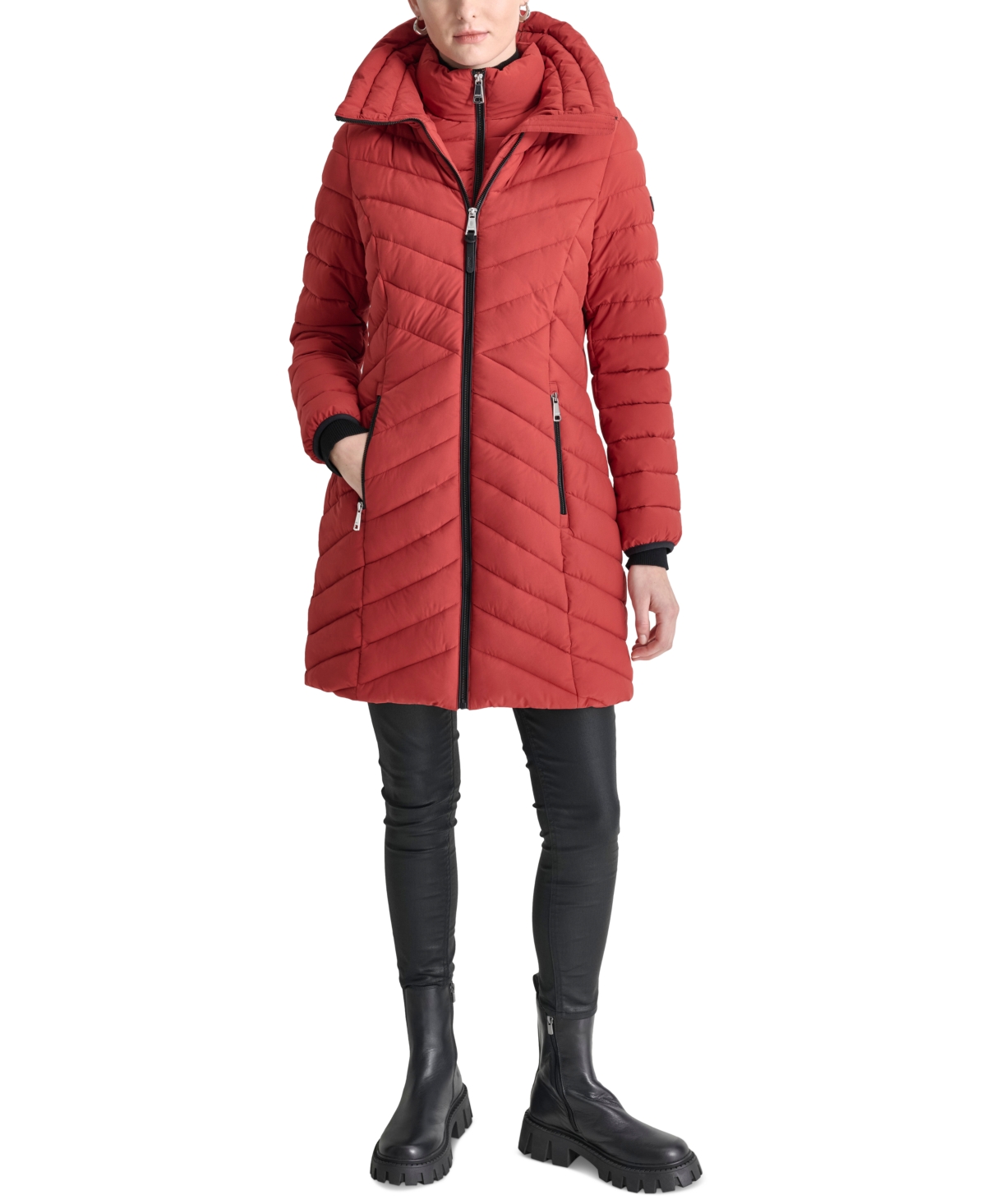 Dkny Women's Bibbed Packable Puffer Coat - Saffron