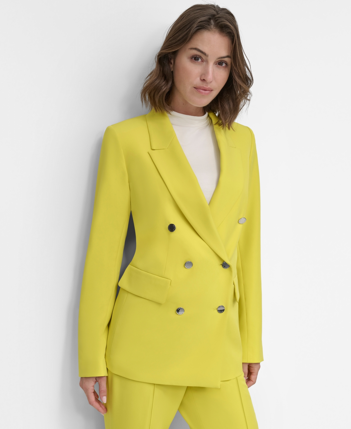 Dkny Women's Classic Double-Breasted Blazer - Acid Yellow