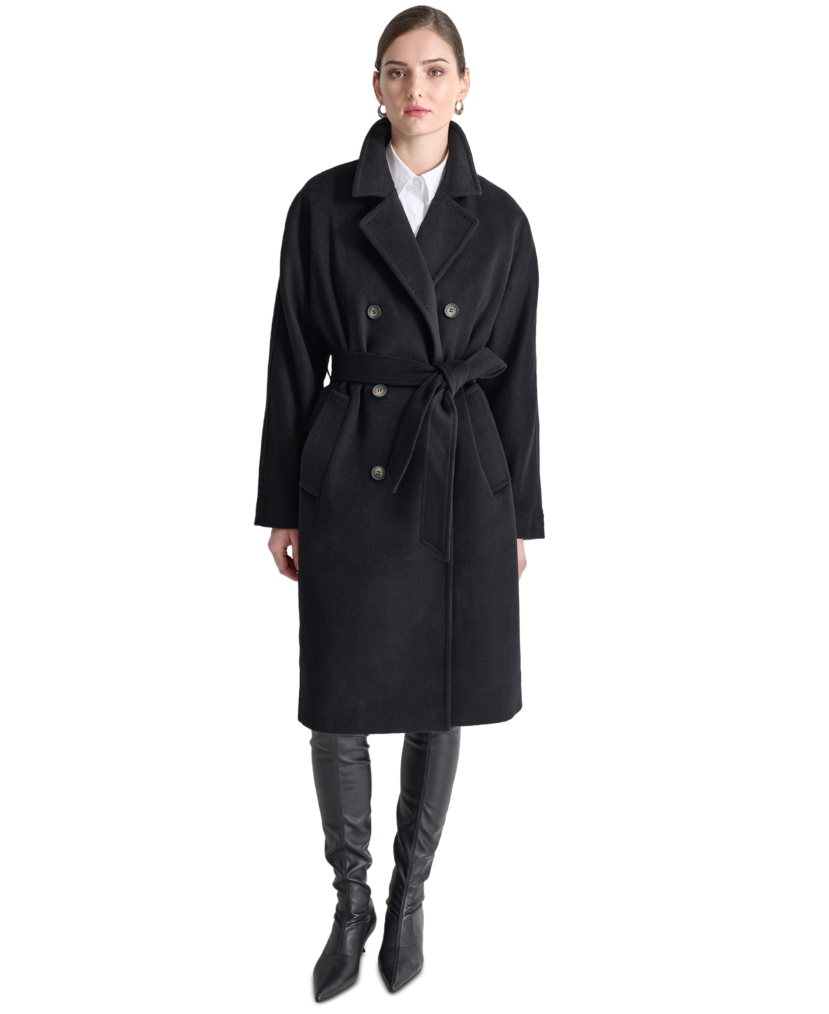 Dkny Women's Double-Breasted Belted Wrap Coat - Black