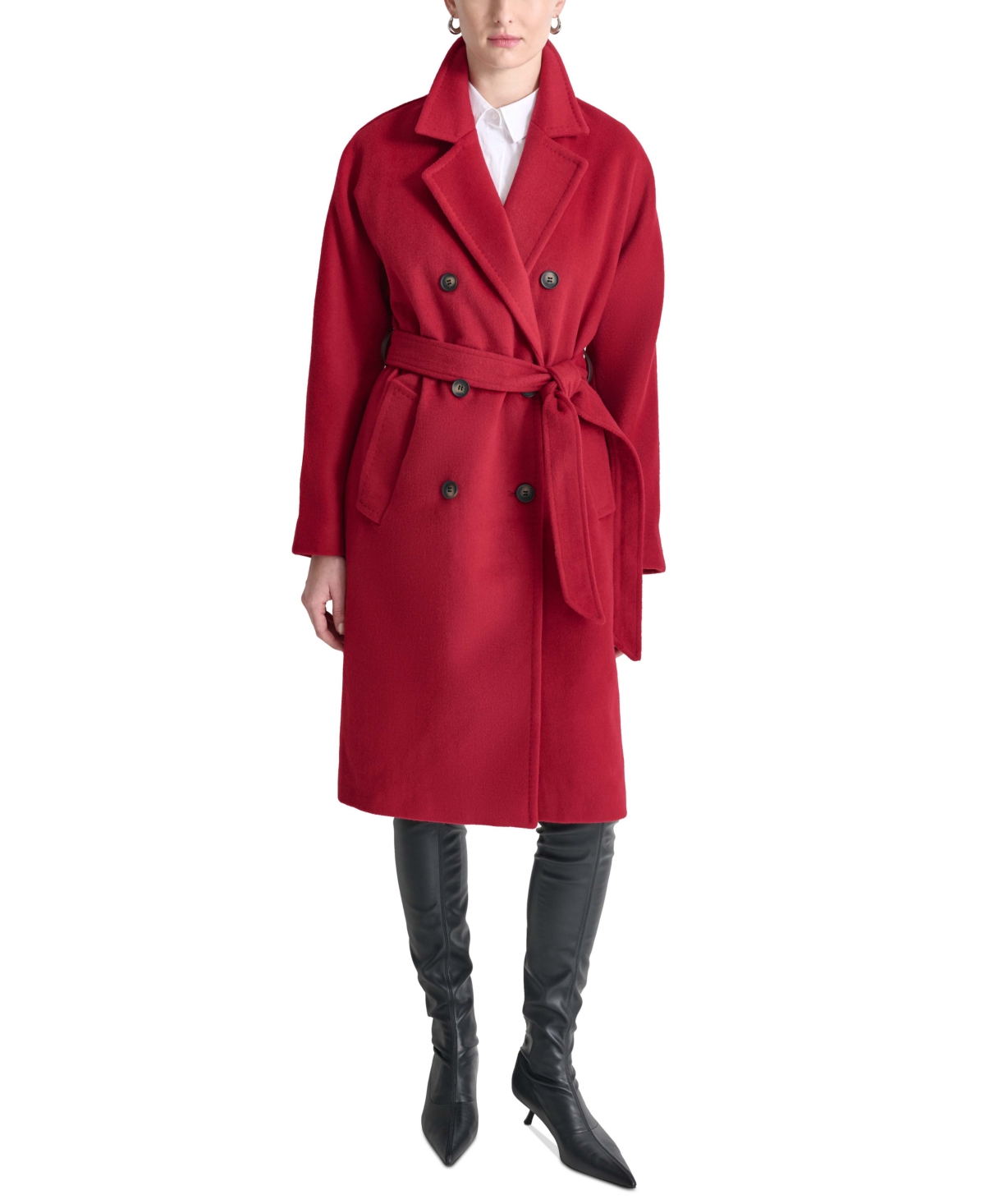 Dkny Women's Double-Breasted Belted Wrap Coat - Rio Red