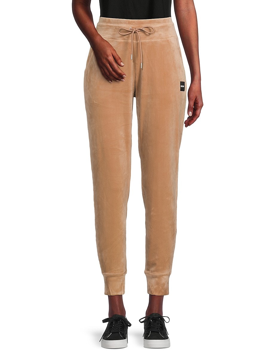 Dkny Women's Drawstring Velvet Joggers - Beige - Size XL