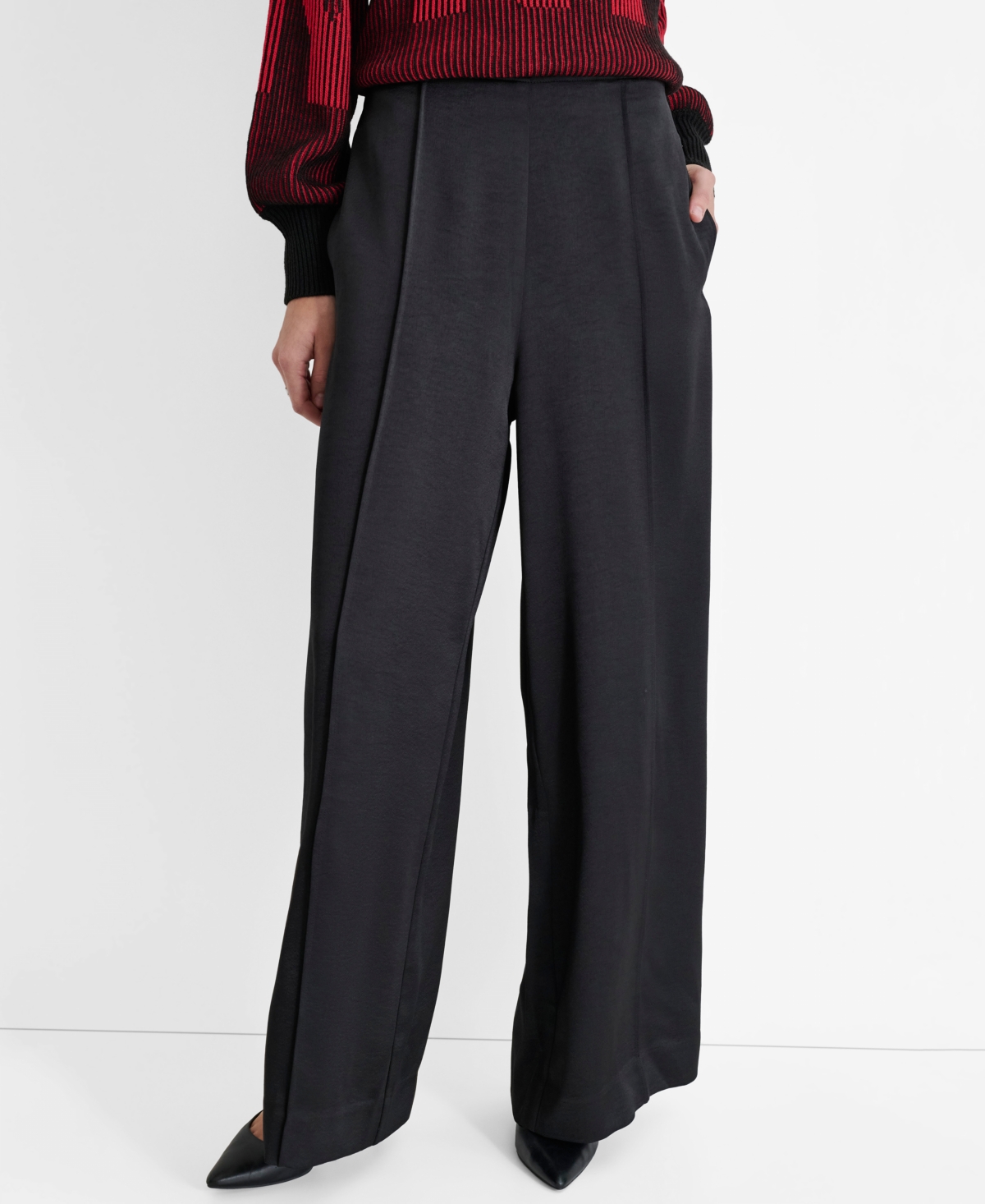 Dkny Women's High-Rise Wide-Leg Pintuck Pants - Black