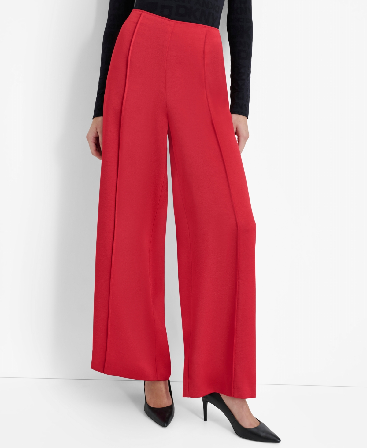 Dkny Women's High-Rise Wide-Leg Pintuck Pants - Red Light