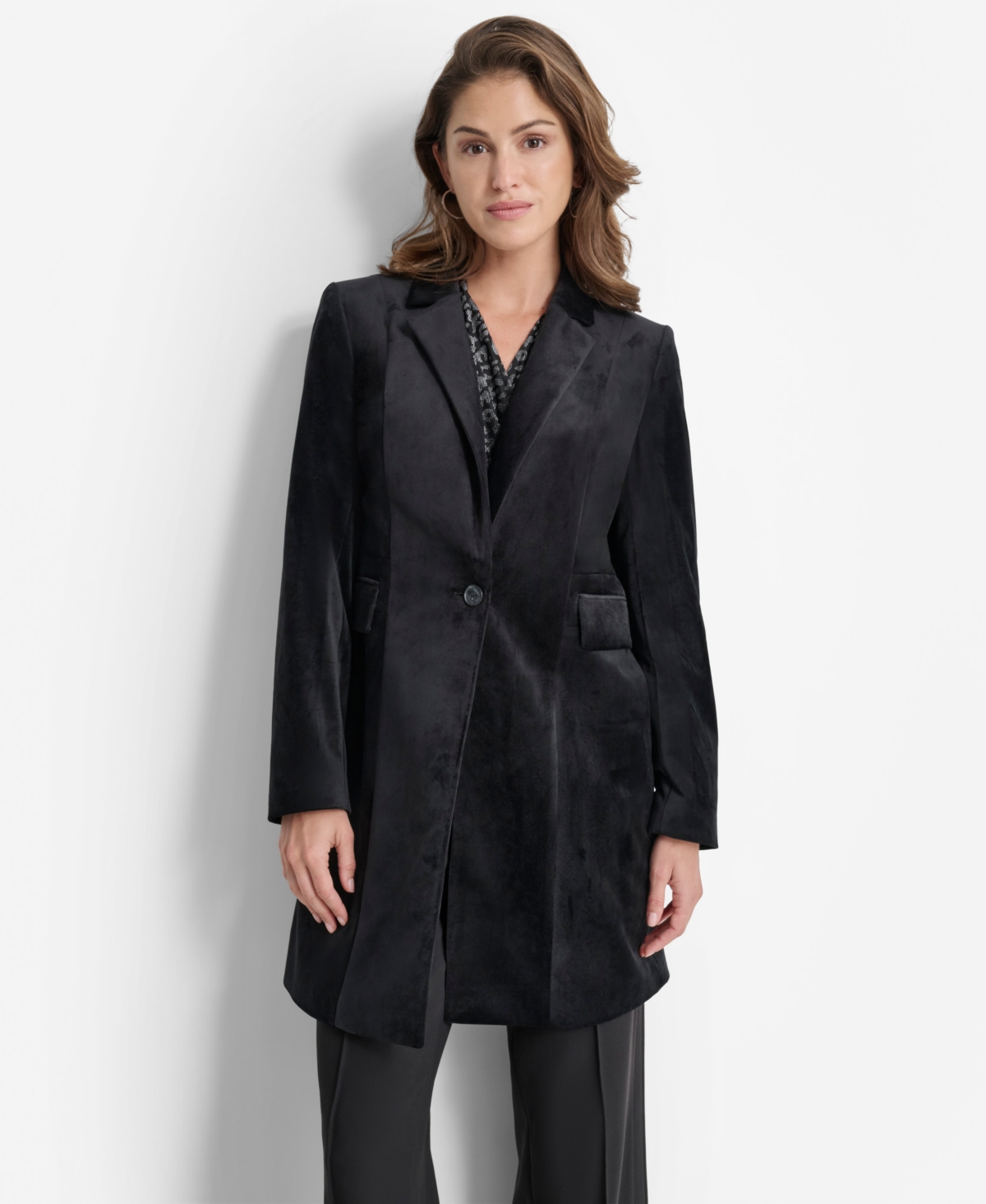 Dkny Women's Notch-Collar Single-Button Velvet Jacket - Black