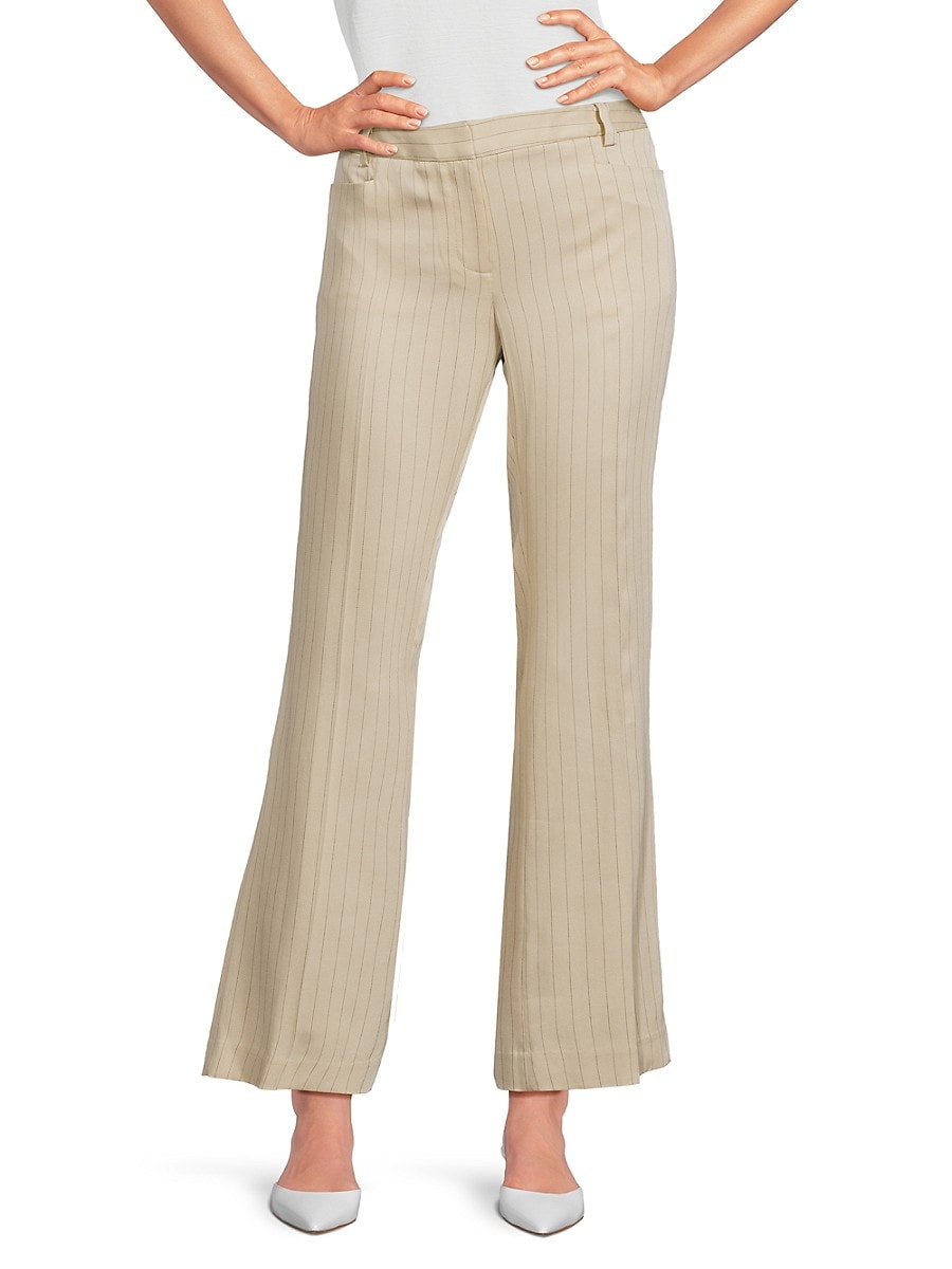 Dkny Women's Pinstriped Flared Pants - Beige Stripe - Size 14