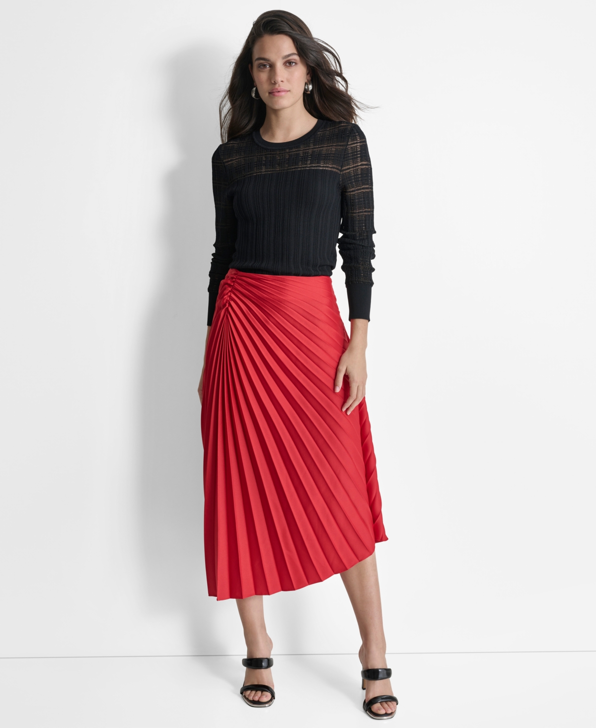 Dkny Women's Pleated Asymmetrical Midi Skirt - Red Light