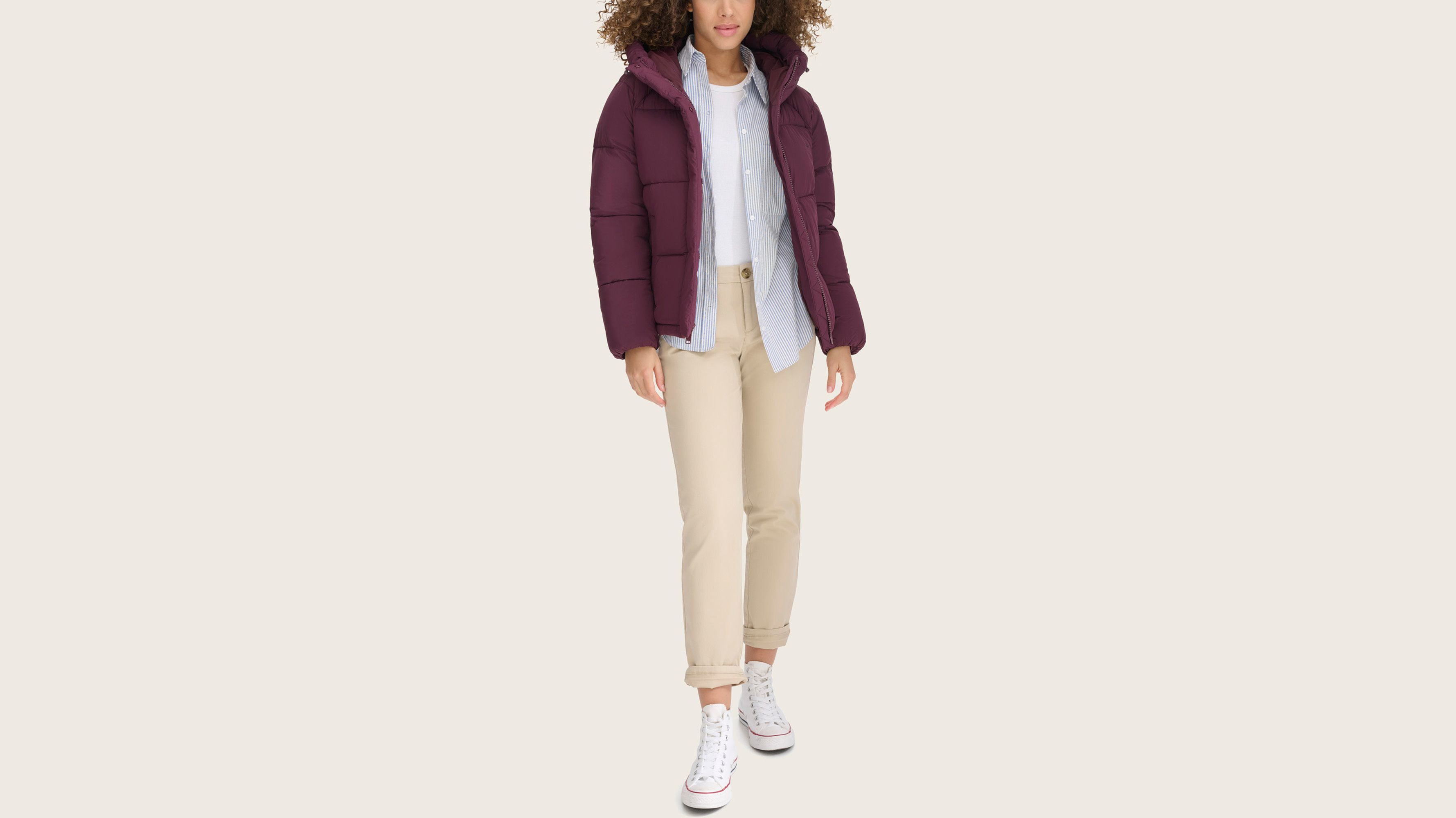 Dockers Hooded Matte Bubble Puffer Jacket - Women's - Purple L