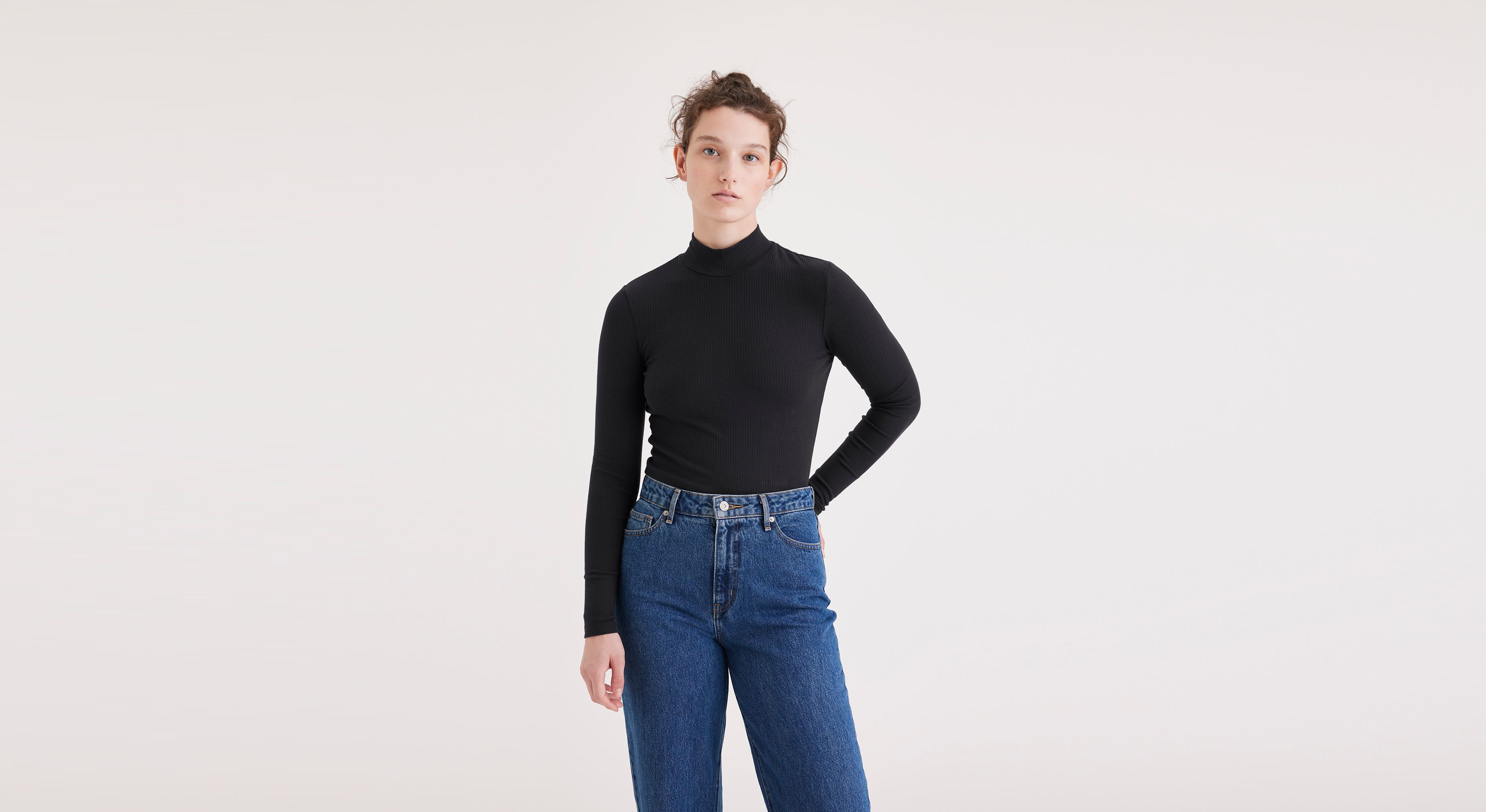 Dockers Mock Neck Crop Top - Slim Fit - Women's - Black L