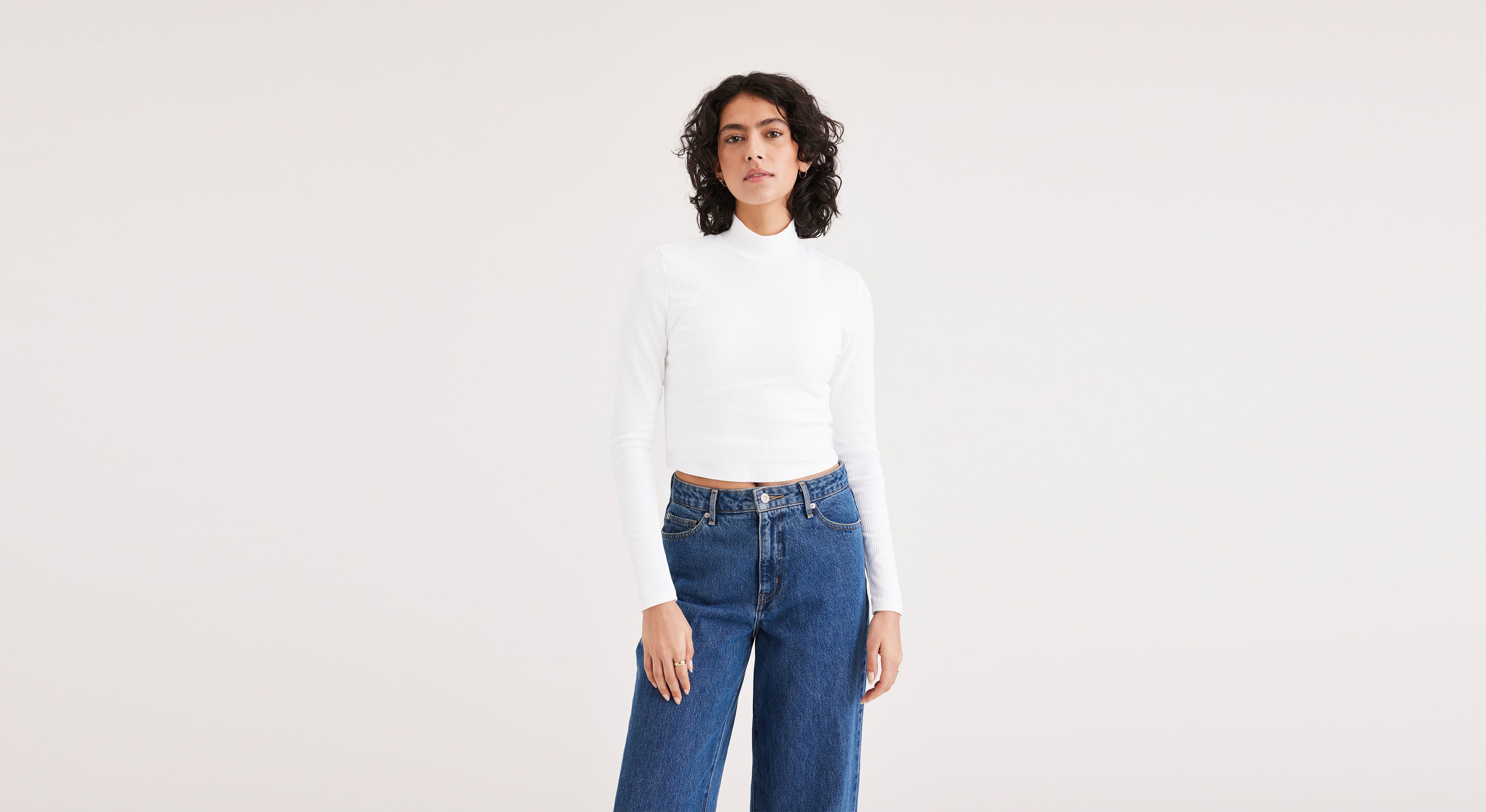 Dockers Mock Neck Crop Top - Slim Fit - Women's - White L